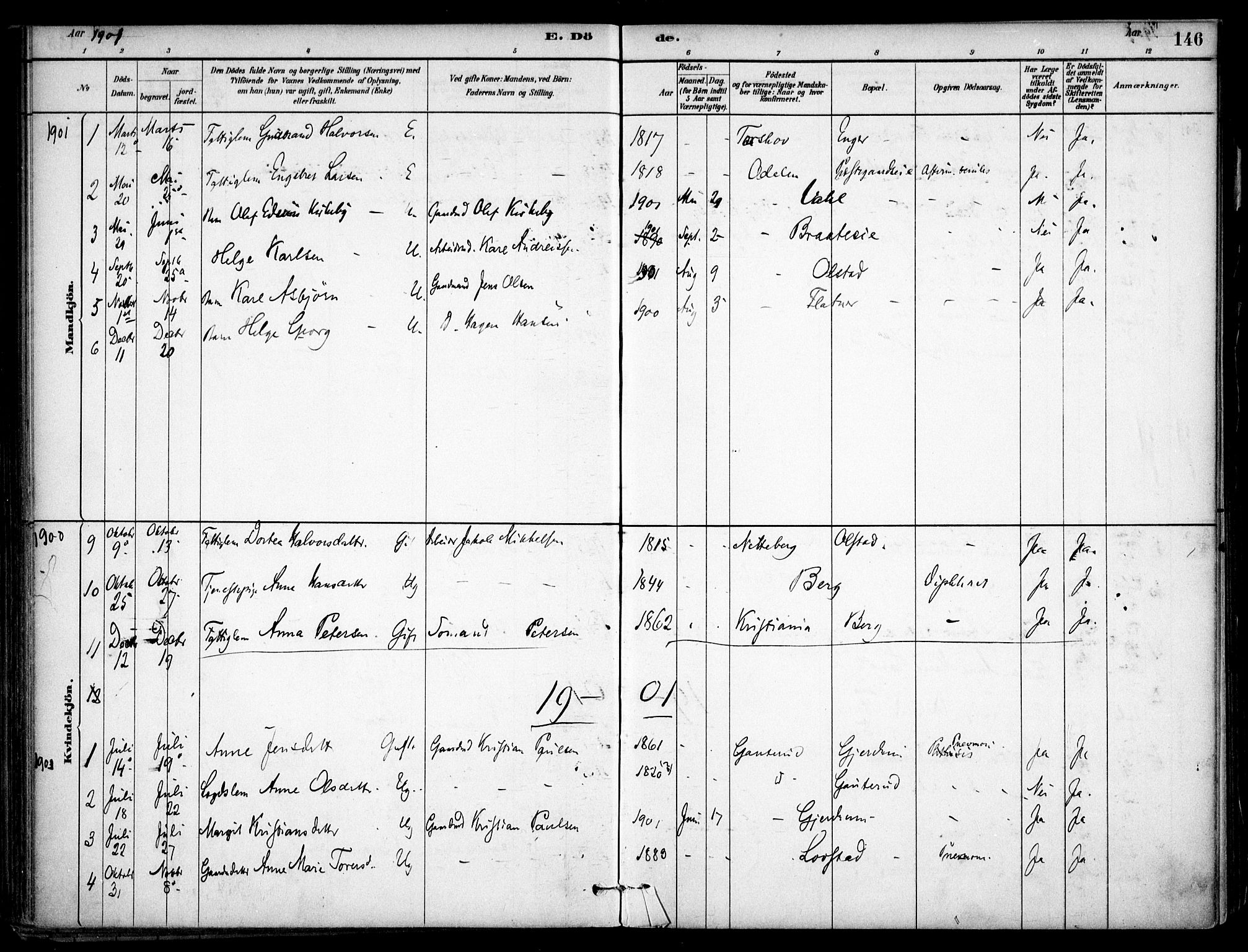 Gjerdrum prestekontor Kirkebøker, SAO/A-10412b/F/Fa/L0009: Parish register (official) no. I 9, 1881-1916, p. 146