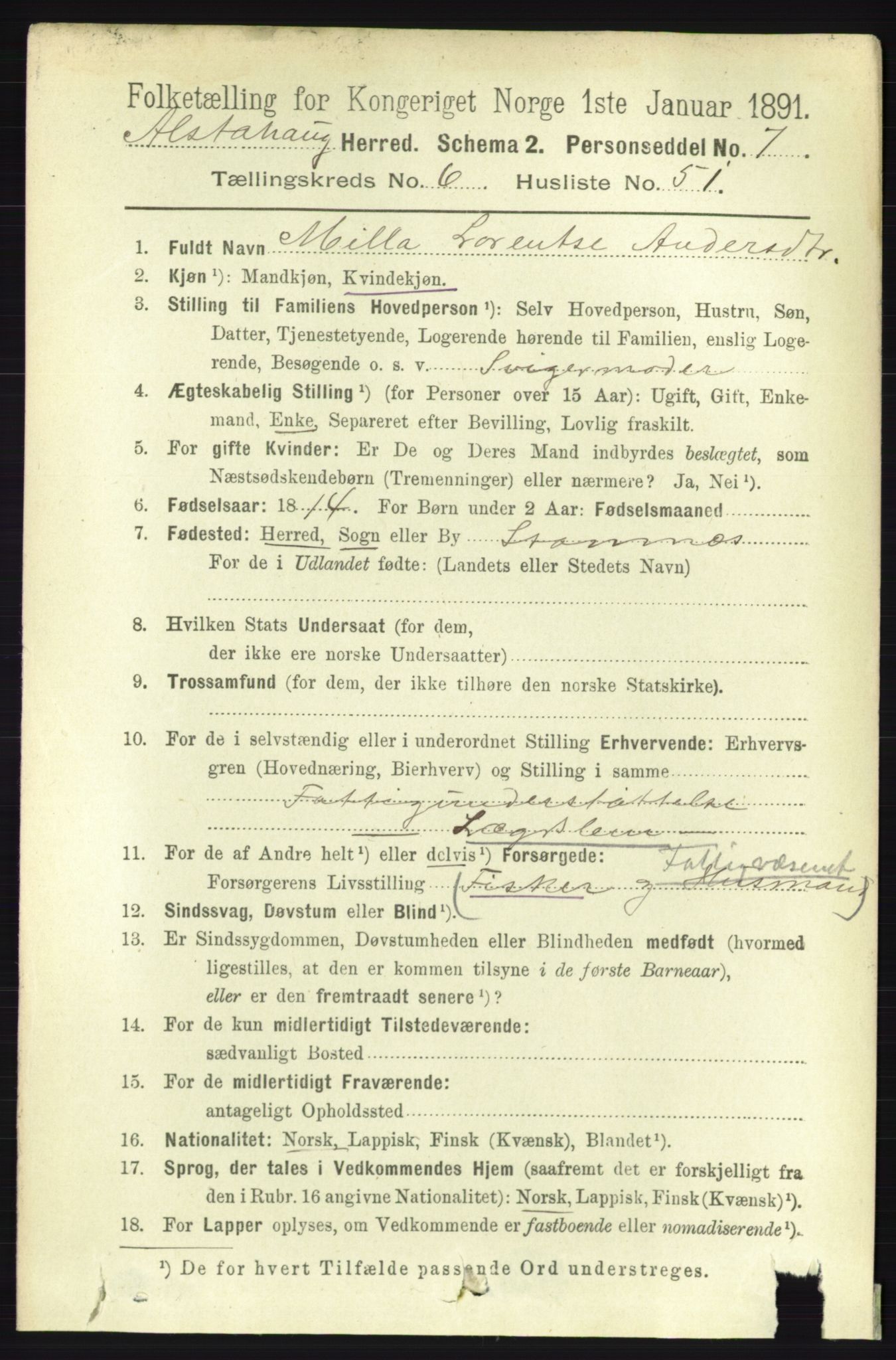 RA, 1891 census for 1820 Alstahaug, 1891, p. 2403