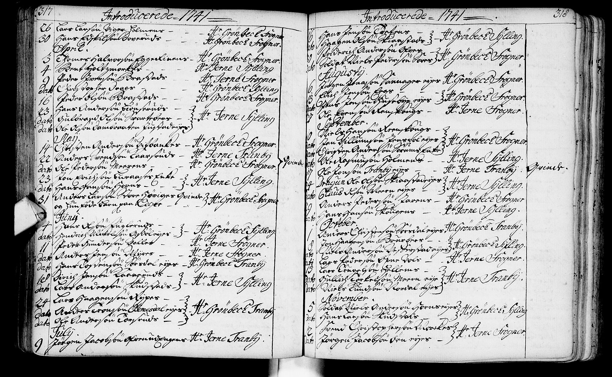 Lier kirkebøker, SAKO/A-230/F/Fa/L0003: Parish register (official) no. I 3, 1727-1748, p. 317-318