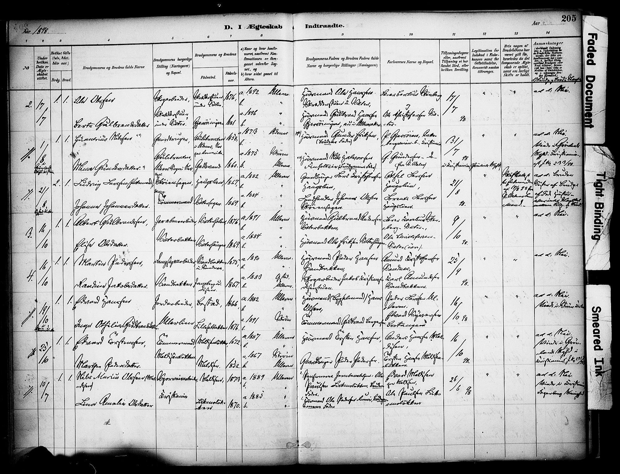 Sør-Odal prestekontor, SAH/PREST-030/H/Ha/Haa/L0008: Parish register (official) no. 8, 1886-1922, p. 205