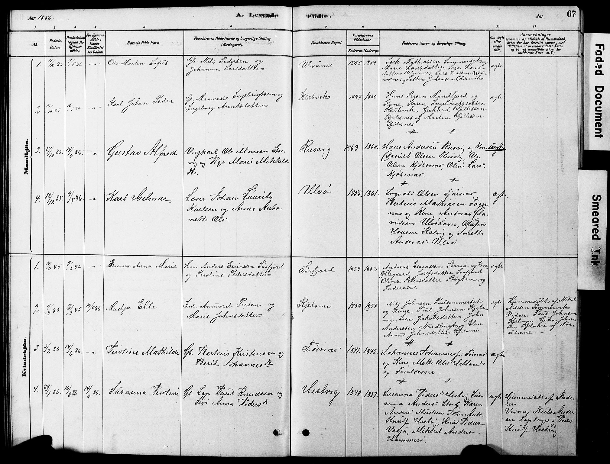 Ministerialprotokoller, klokkerbøker og fødselsregistre - Nordland, AV/SAT-A-1459/861/L0875: Parish register (copy) no. 861C01, 1879-1887, p. 67