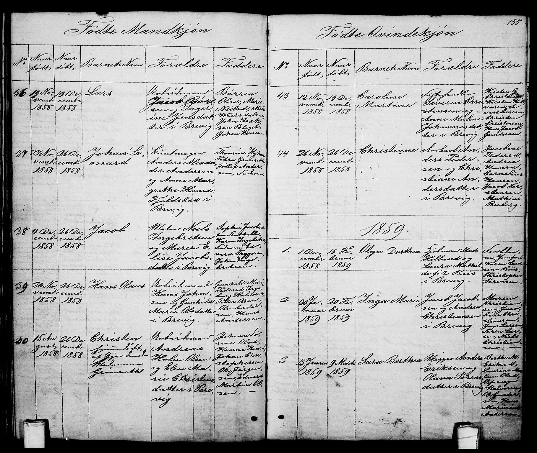 Brevik kirkebøker, SAKO/A-255/G/Ga/L0002: Parish register (copy) no. 2, 1846-1865, p. 155
