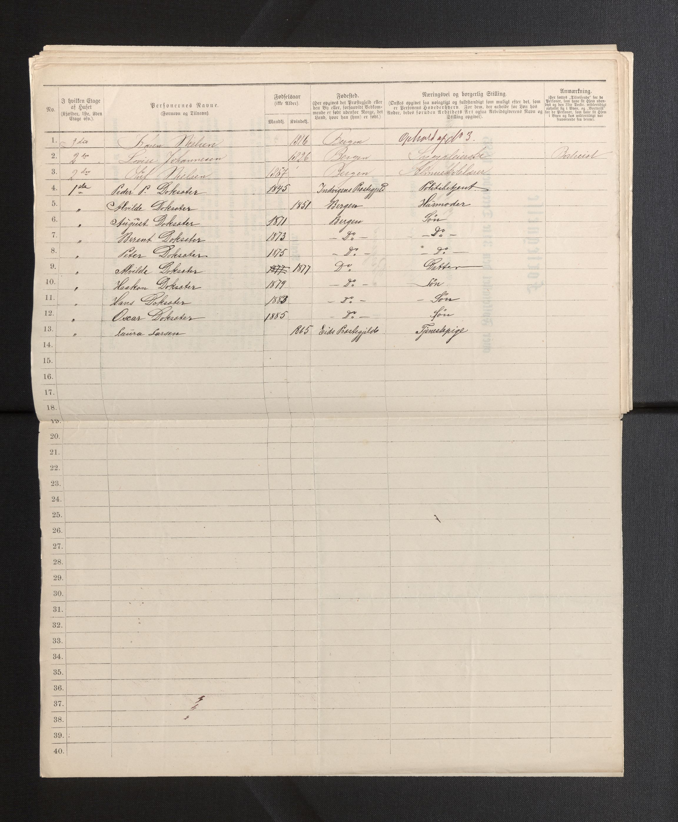 SAB, 1885 census for 1301 Bergen, 1885, p. 225