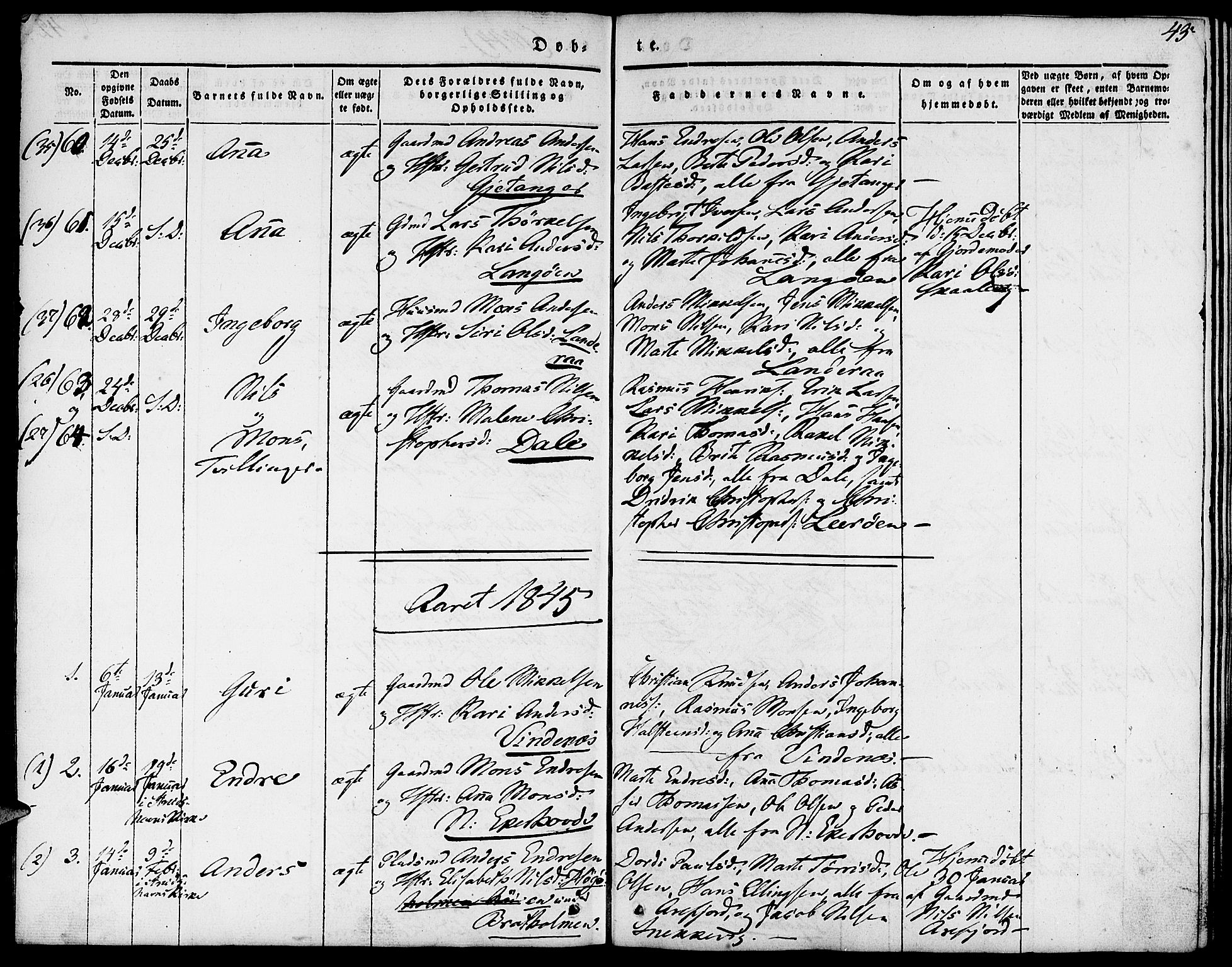 Fjell sokneprestembete, SAB/A-75301/H/Haa: Parish register (official) no. A 1, 1835-1850, p. 43