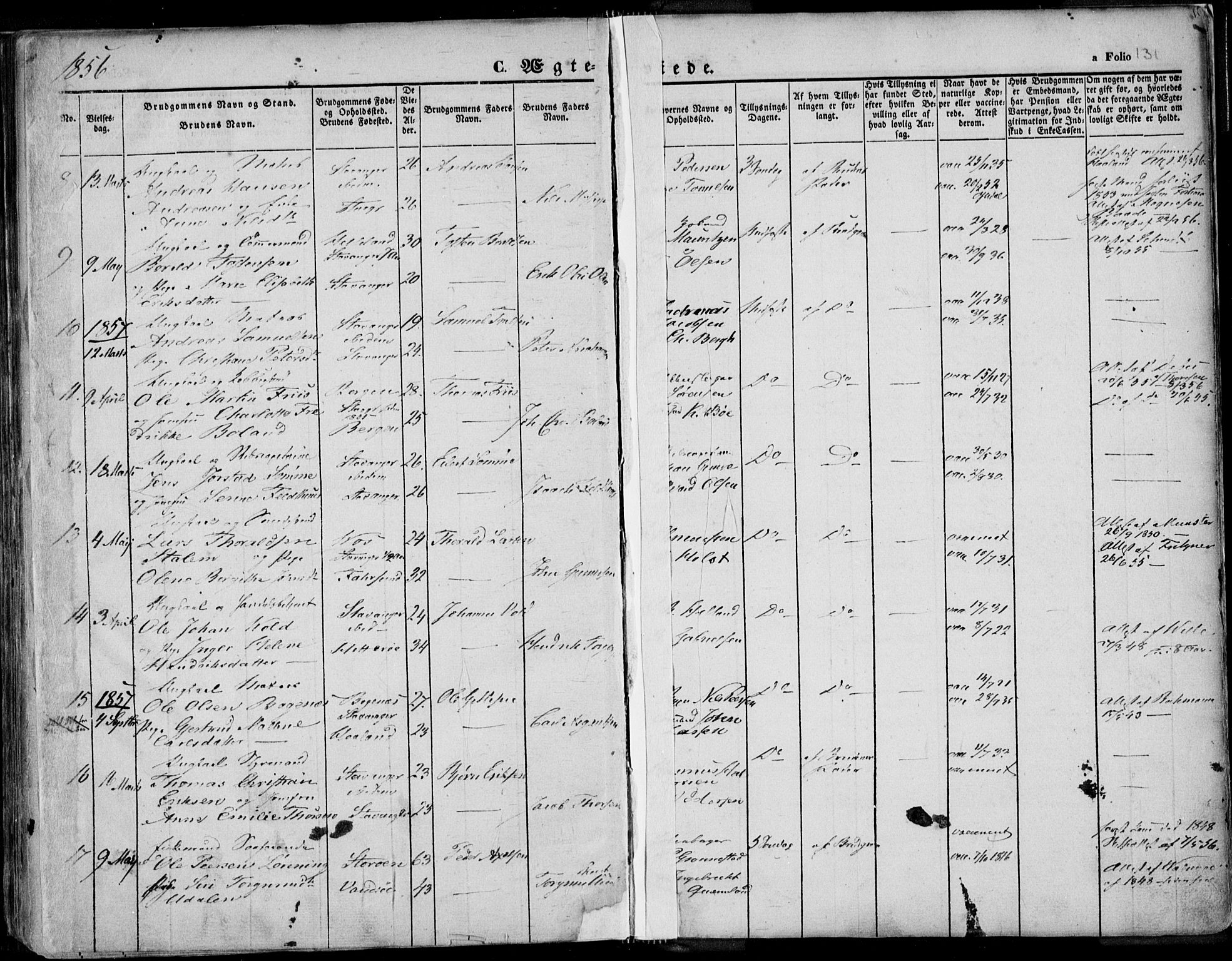 Domkirken sokneprestkontor, SAST/A-101812/001/30/30BA/L0015: Parish register (official) no. A 14, 1842-1857, p. 131