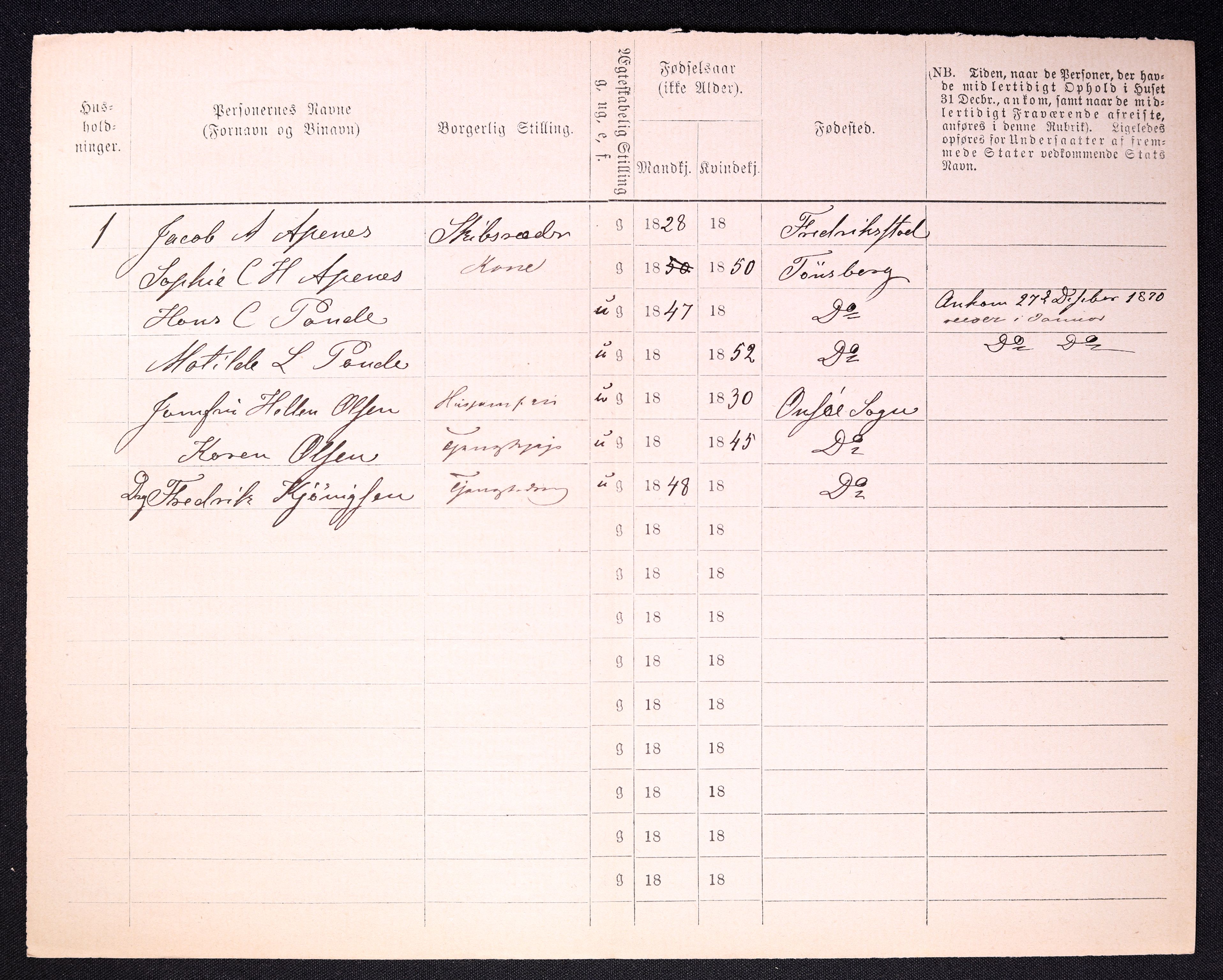 RA, 1870 census for 0103 Fredrikstad, 1870, p. 1360