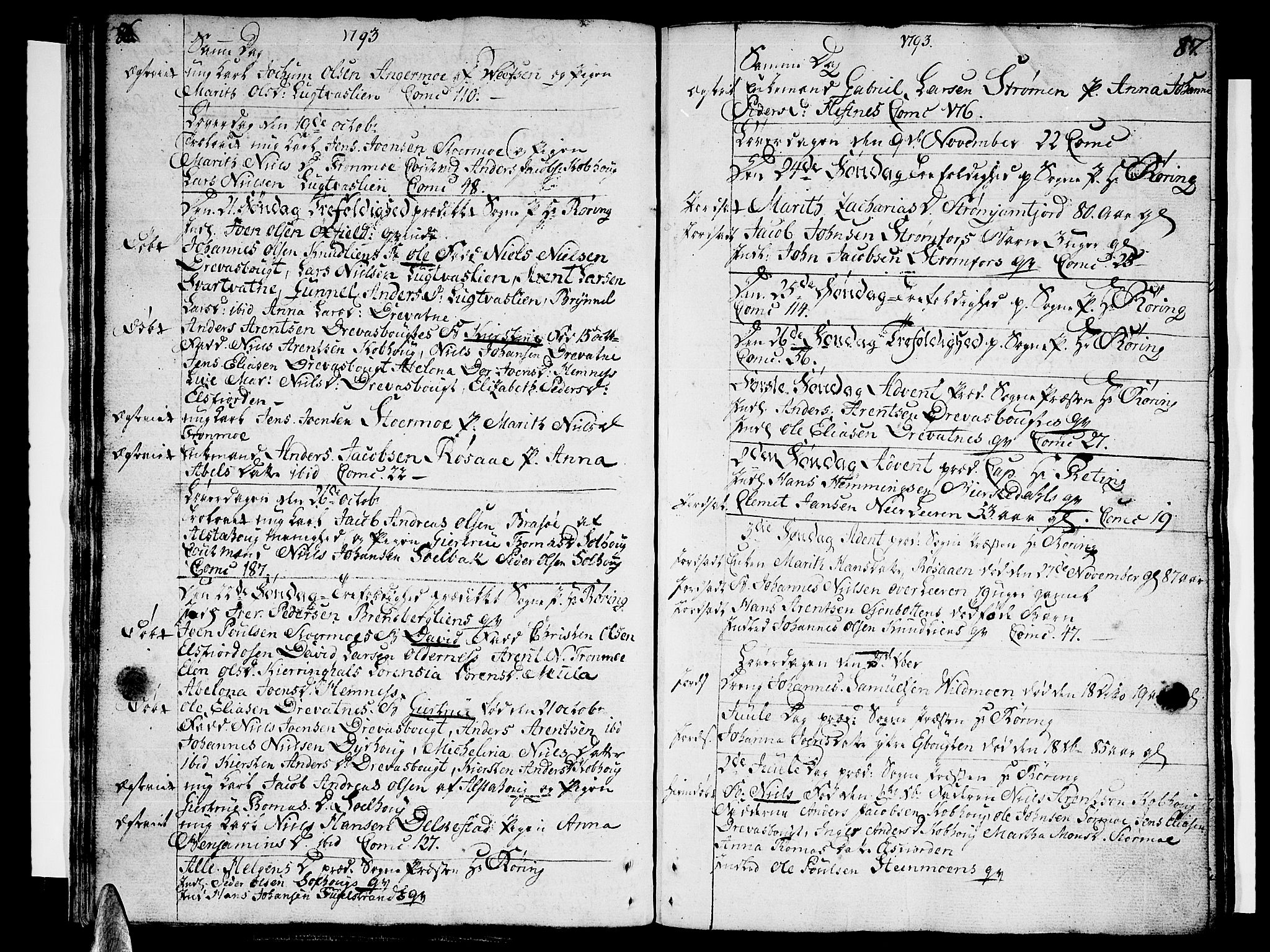 Ministerialprotokoller, klokkerbøker og fødselsregistre - Nordland, SAT/A-1459/825/L0349: Parish register (official) no. 825A05 /1, 1789-1806, p. 86-87