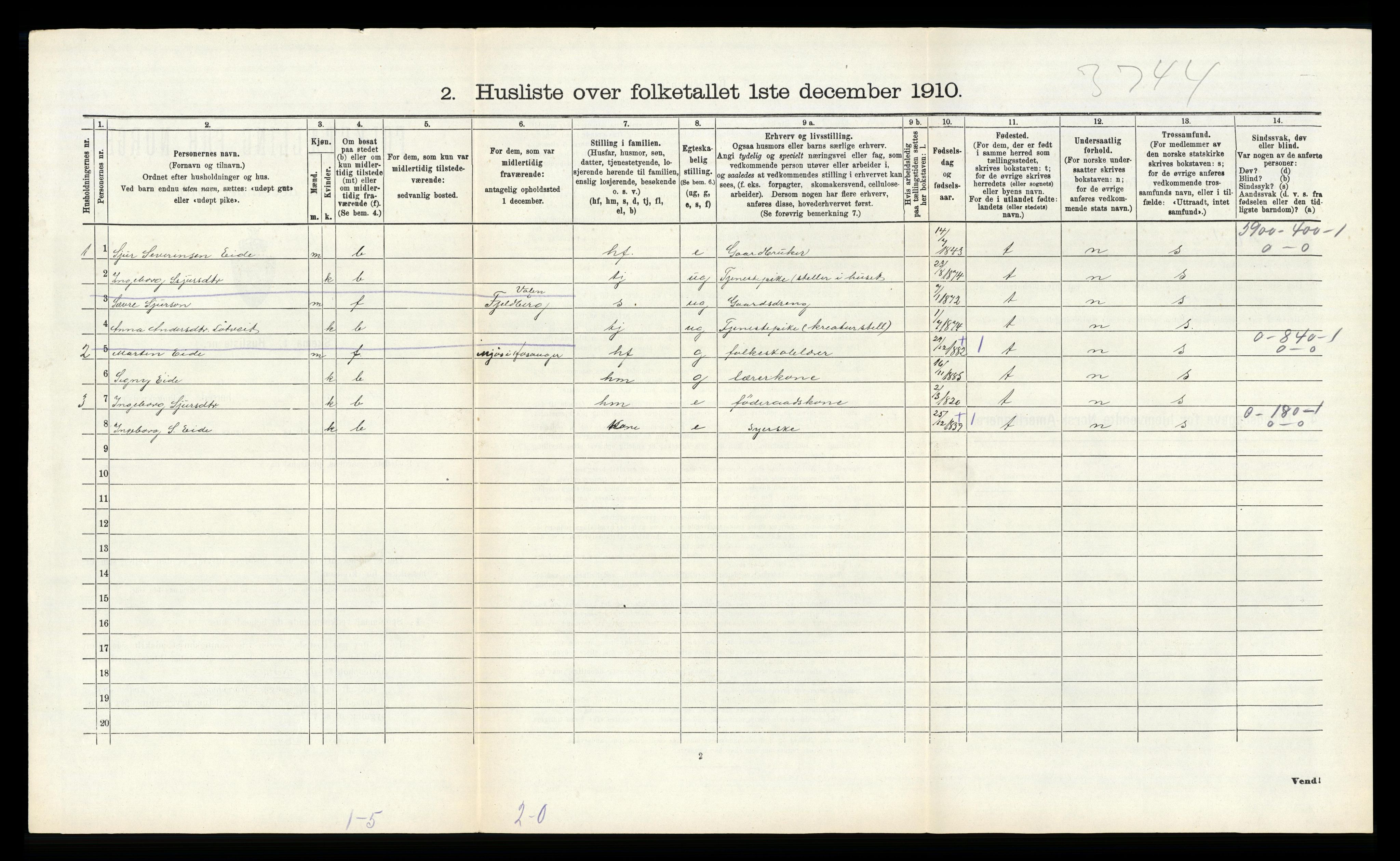 RA, 1910 census for Hosanger, 1910, p. 735