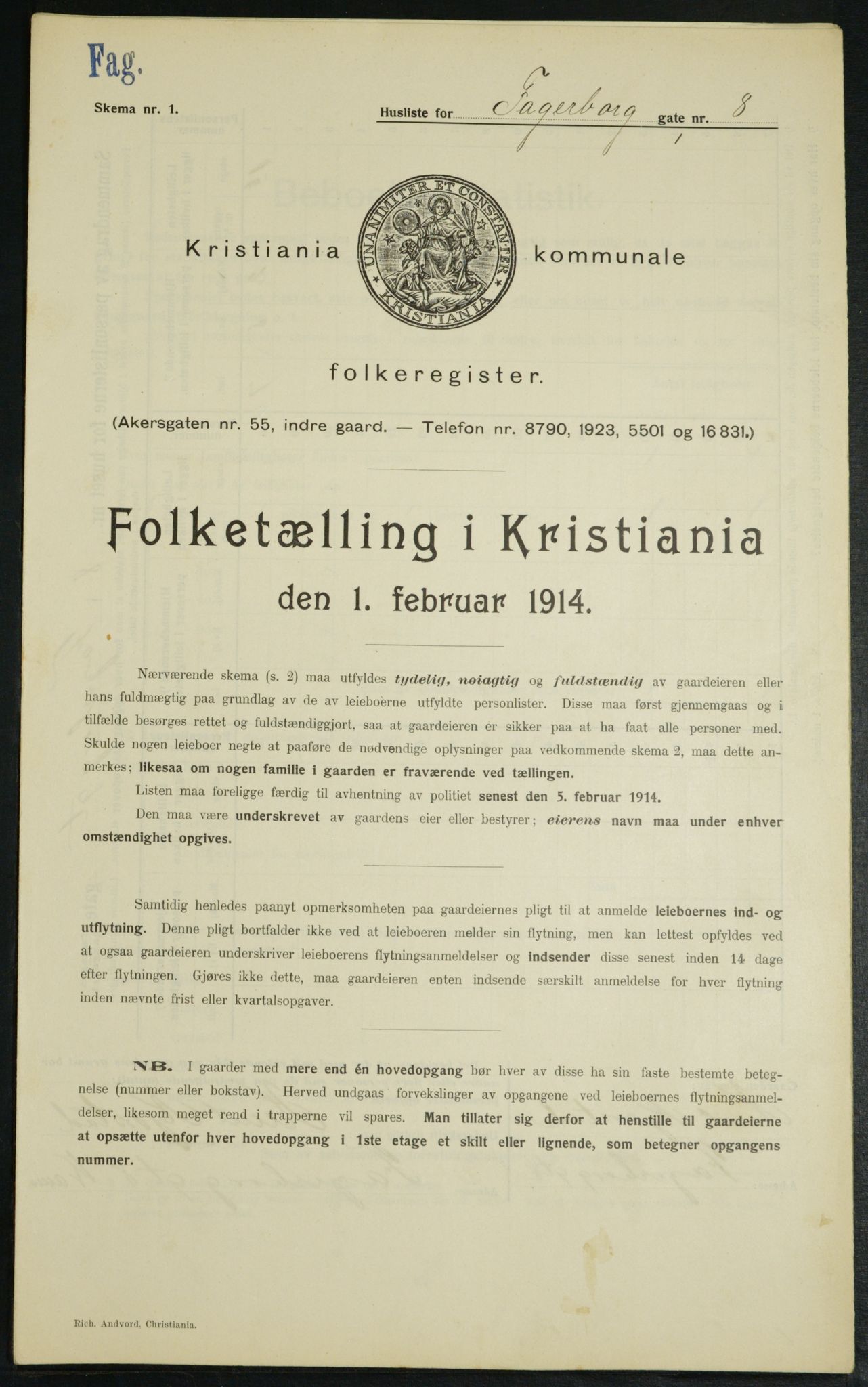 OBA, Municipal Census 1914 for Kristiania, 1914, p. 23087