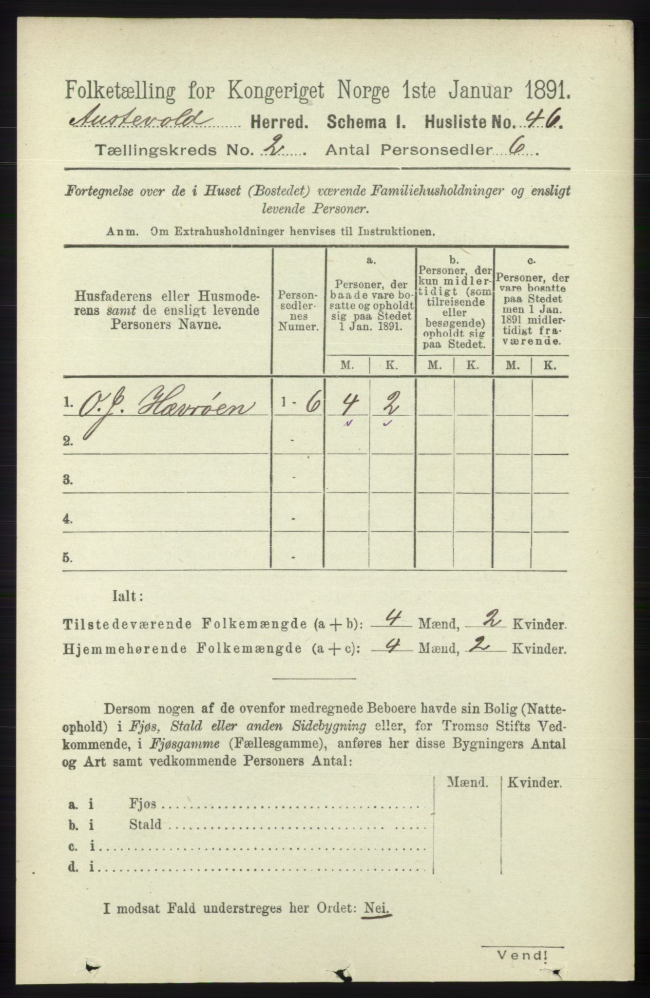 RA, 1891 census for 1244 Austevoll, 1891, p. 611