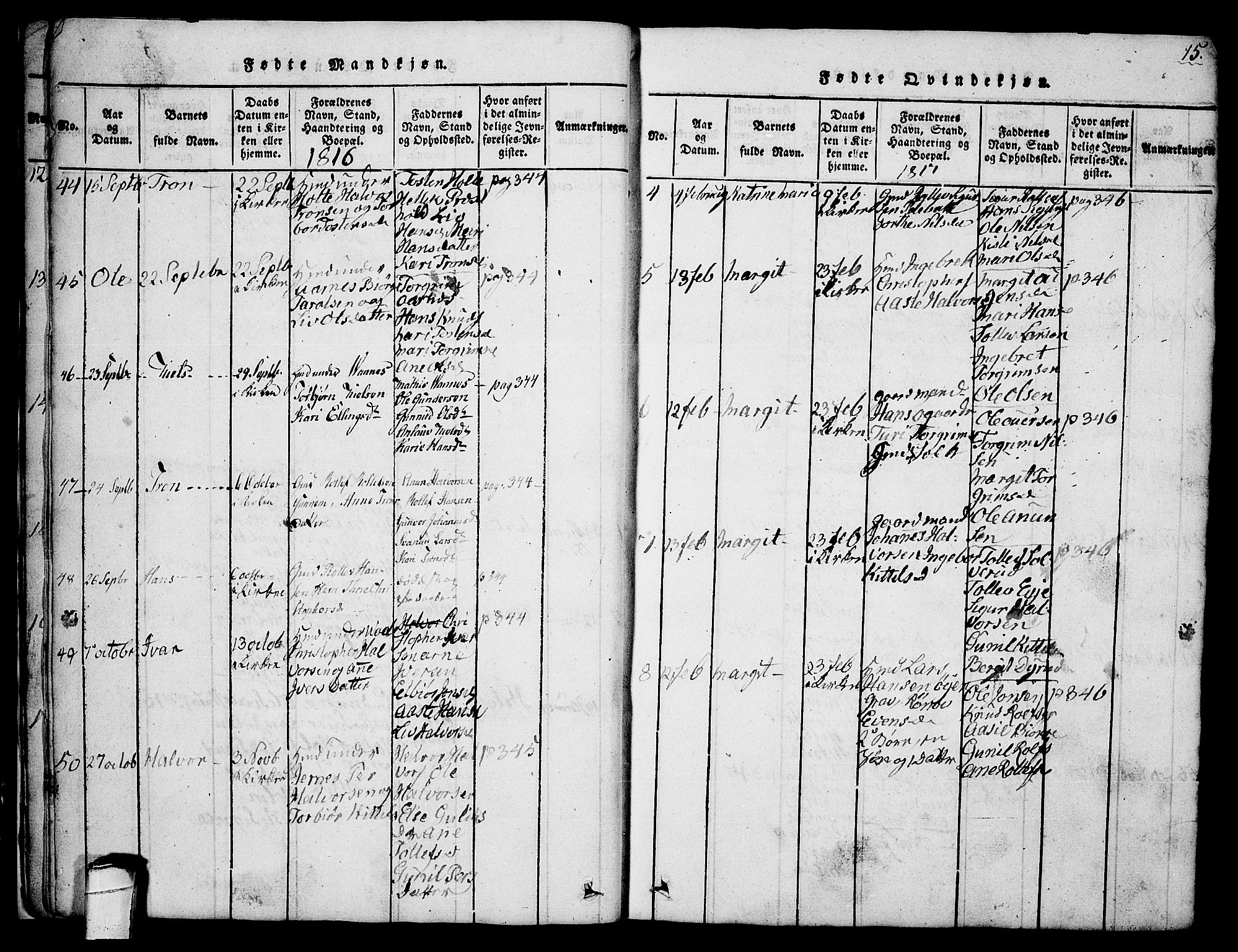 Sauherad kirkebøker, SAKO/A-298/G/Ga/L0001: Parish register (copy) no. I 1, 1815-1827, p. 15