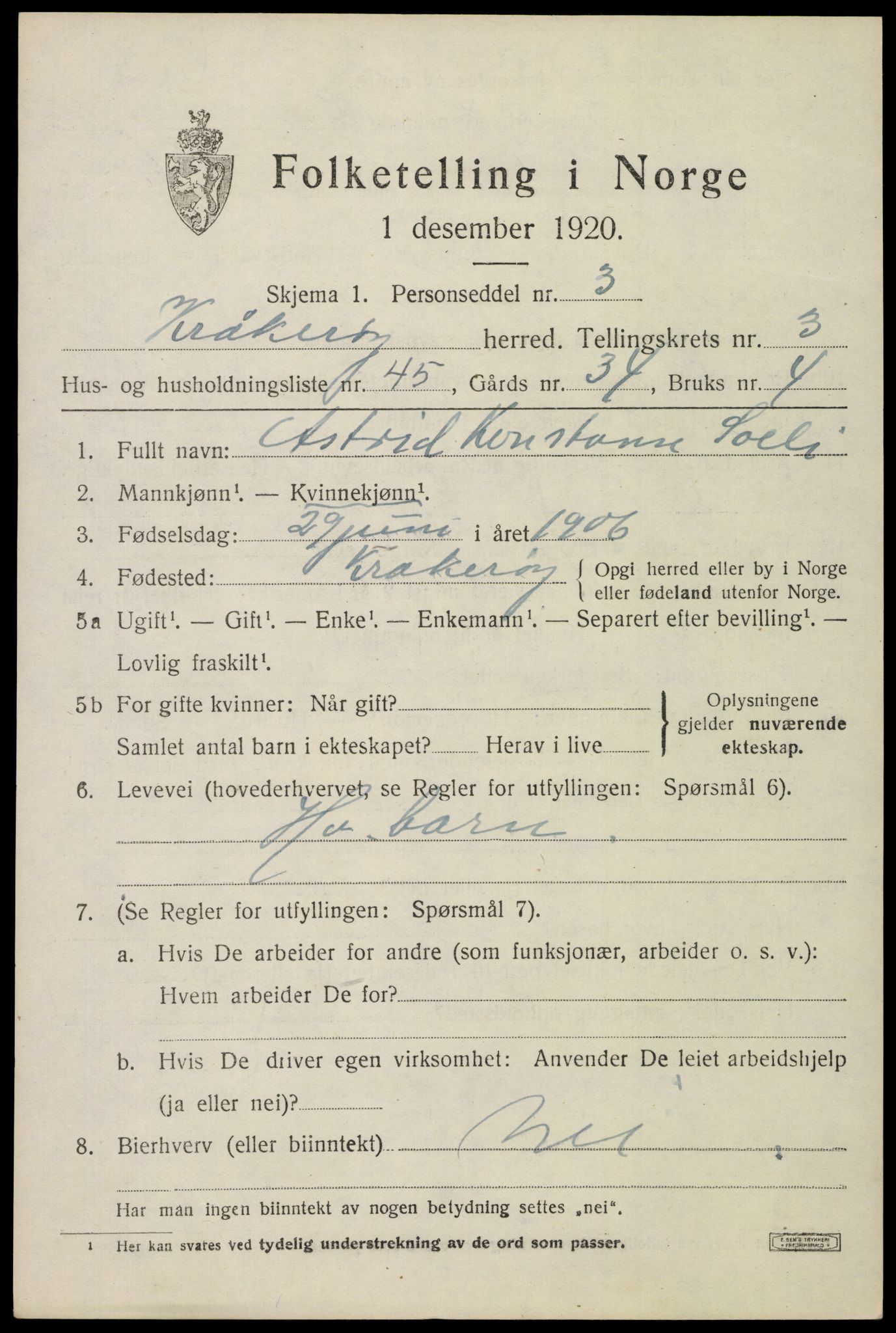 SAO, 1920 census for Kråkerøy, 1920, p. 4870