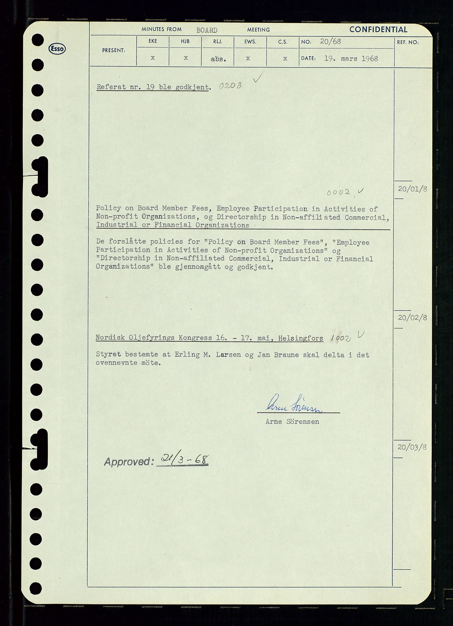 Pa 0982 - Esso Norge A/S, AV/SAST-A-100448/A/Aa/L0002/0004: Den administrerende direksjon Board minutes (styrereferater) / Den administrerende direksjon Board minutes (styrereferater), 1968, p. 35