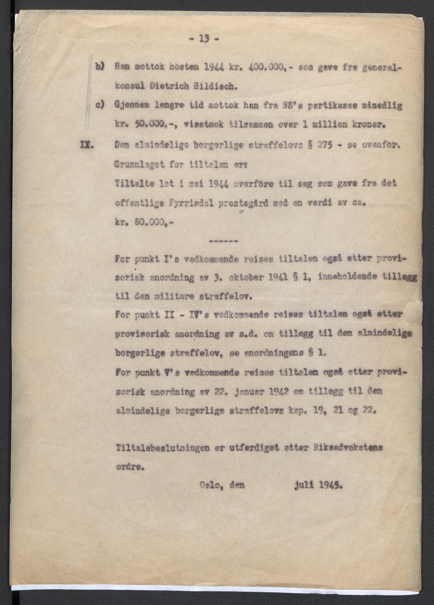 Landssvikarkivet, Oslo politikammer, AV/RA-S-3138-01/D/Da/L0003: Dnr. 29, 1945, p. 3500