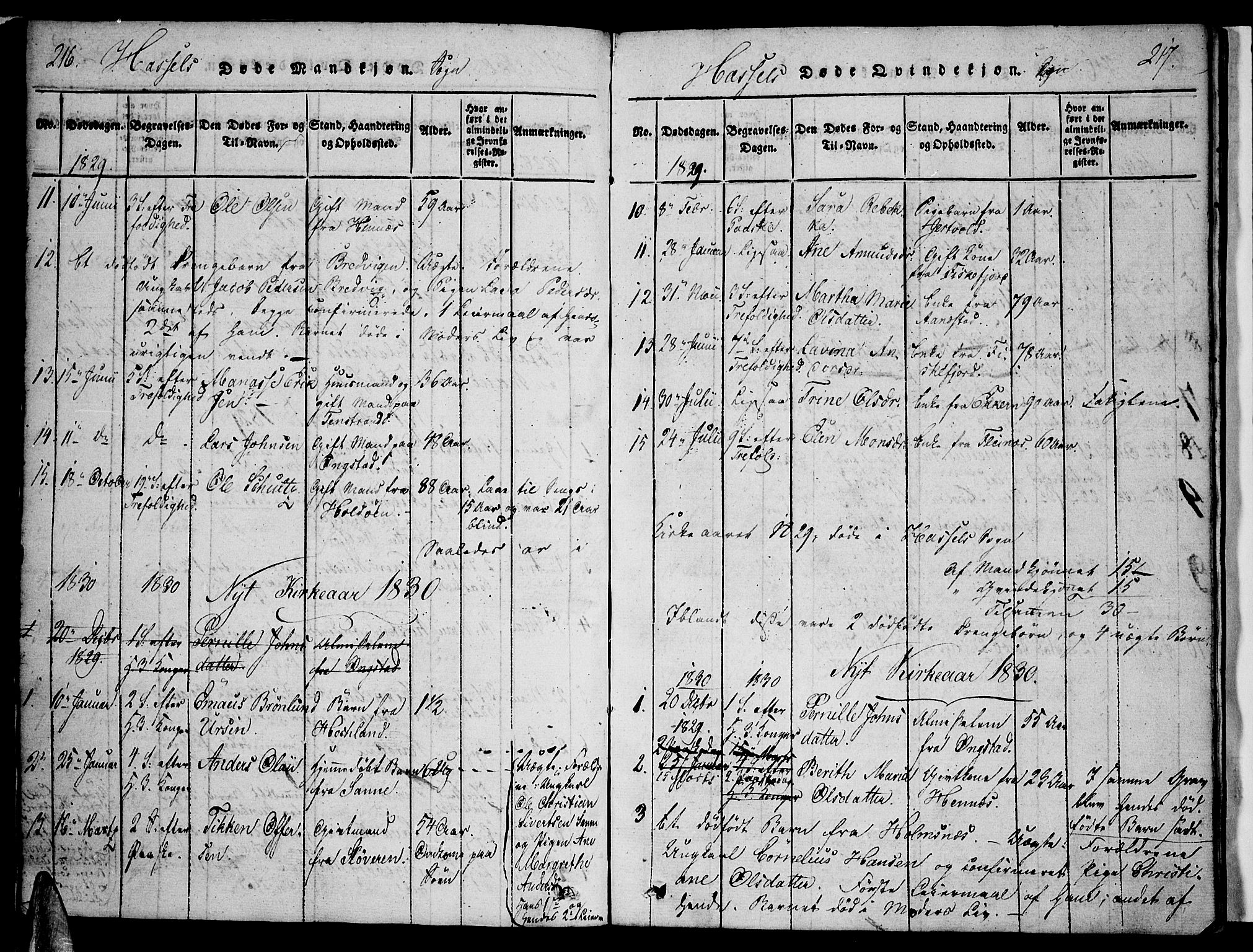 Ministerialprotokoller, klokkerbøker og fødselsregistre - Nordland, AV/SAT-A-1459/888/L1237: Parish register (official) no. 888A05 /1, 1820-1836, p. 216-217