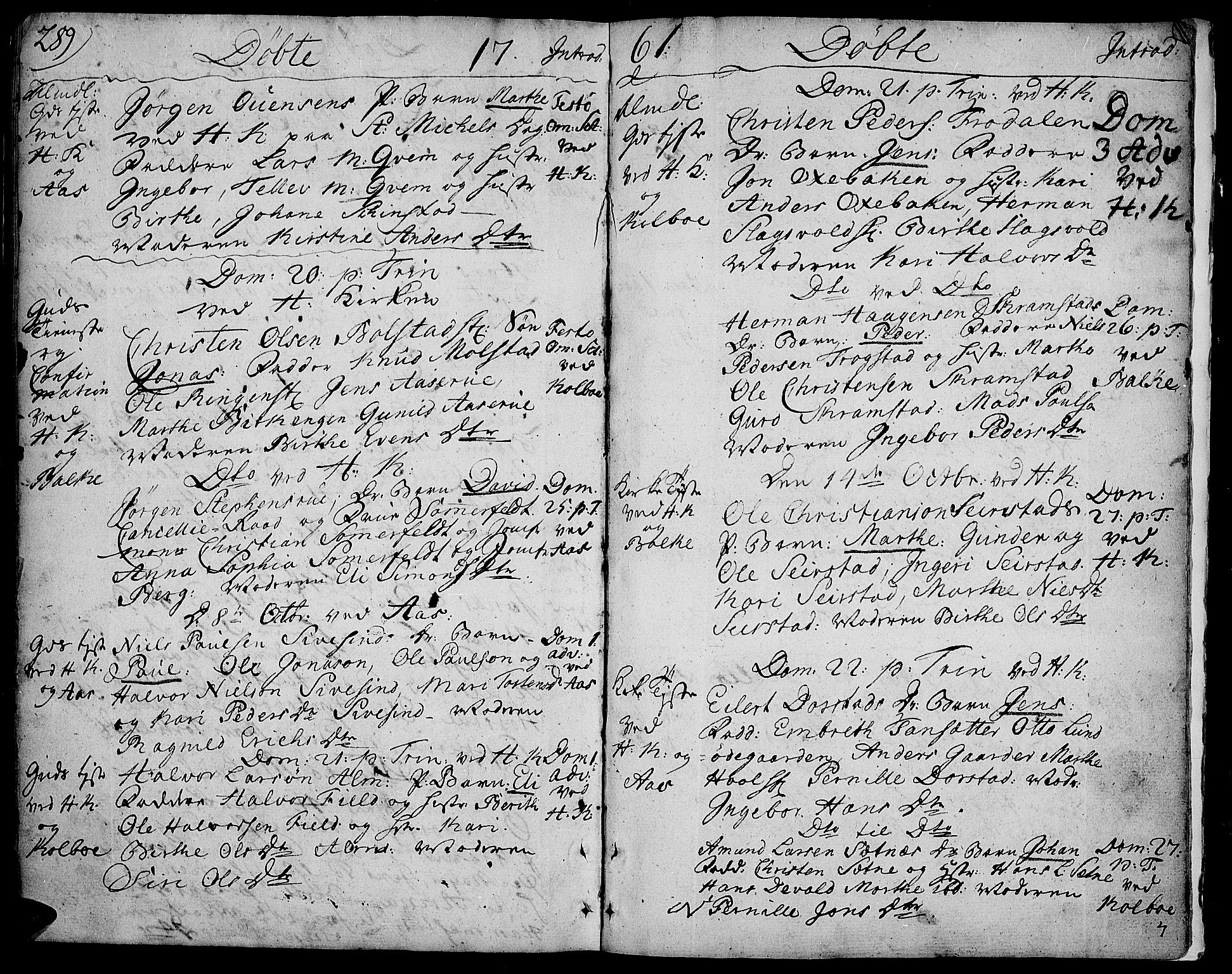 Toten prestekontor, SAH/PREST-102/H/Ha/Haa/L0004: Parish register (official) no. 4, 1751-1761, p. 289