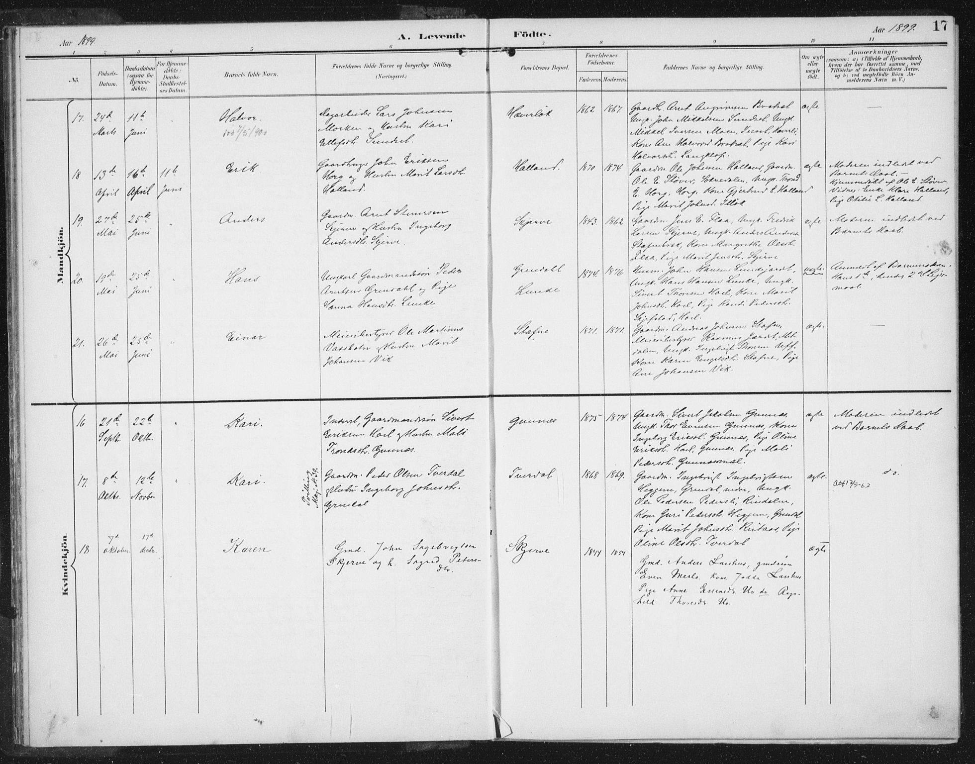 Ministerialprotokoller, klokkerbøker og fødselsregistre - Sør-Trøndelag, AV/SAT-A-1456/674/L0872: Parish register (official) no. 674A04, 1897-1907, p. 17