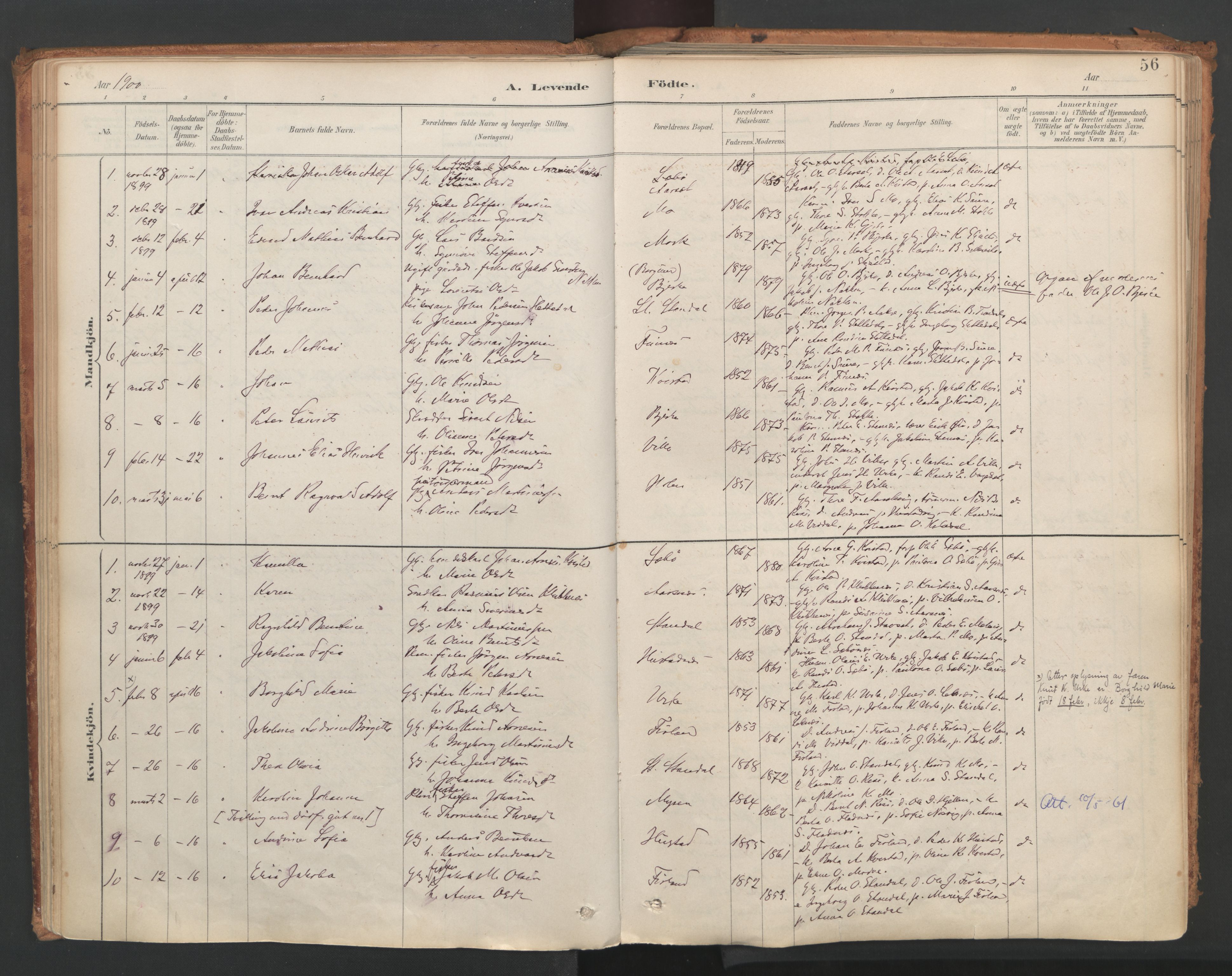 Ministerialprotokoller, klokkerbøker og fødselsregistre - Møre og Romsdal, SAT/A-1454/515/L0211: Parish register (official) no. 515A07, 1886-1910, p. 56