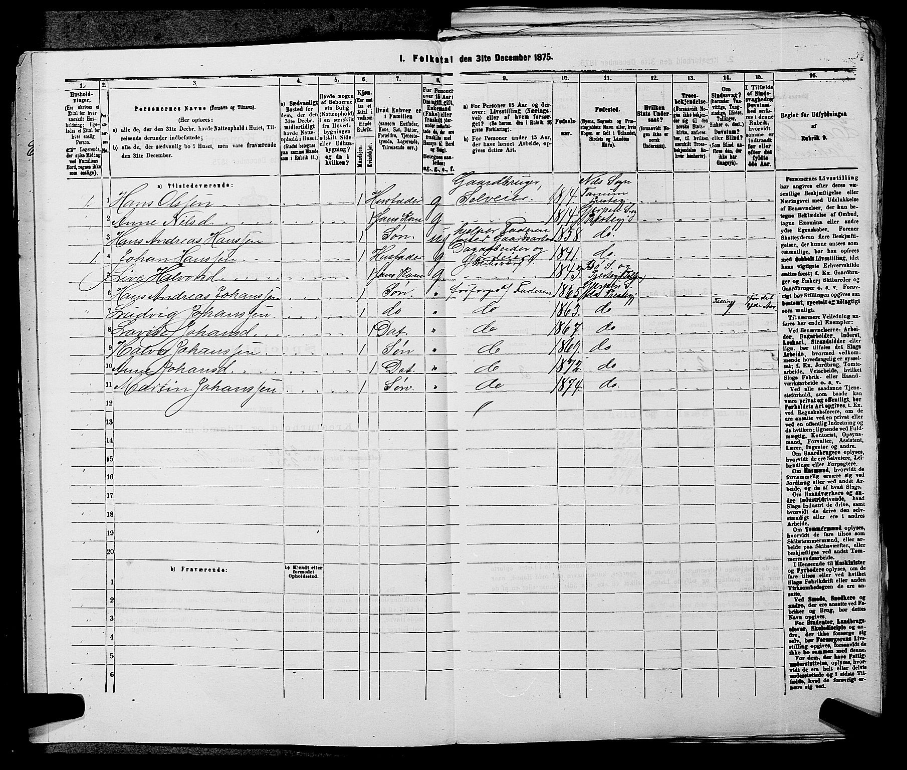 SAKO, 1875 census for 0812P Gjerpen, 1875, p. 851