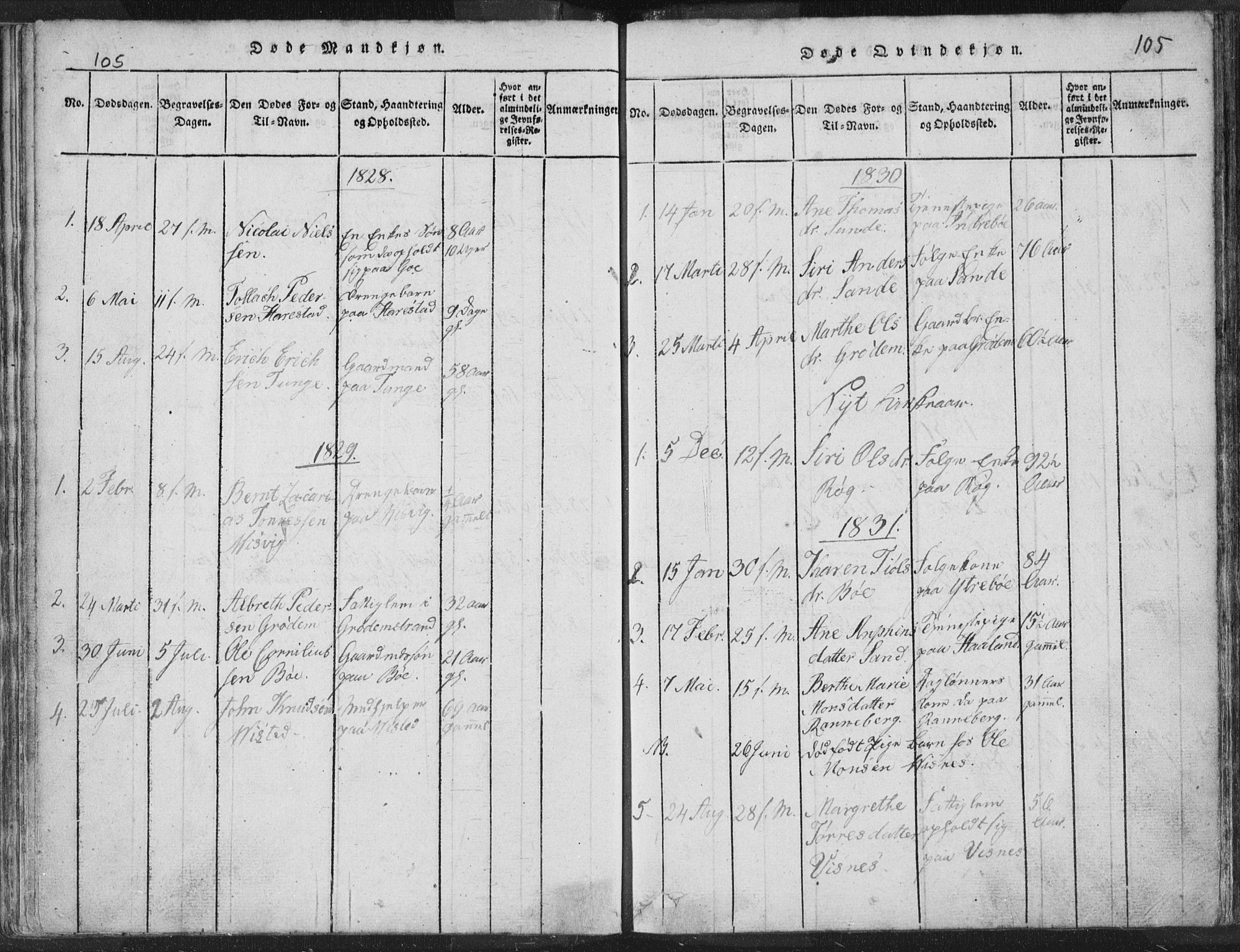 Hetland sokneprestkontor, SAST/A-101826/30/30BA/L0001: Parish register (official) no. A 1, 1816-1856, p. 105