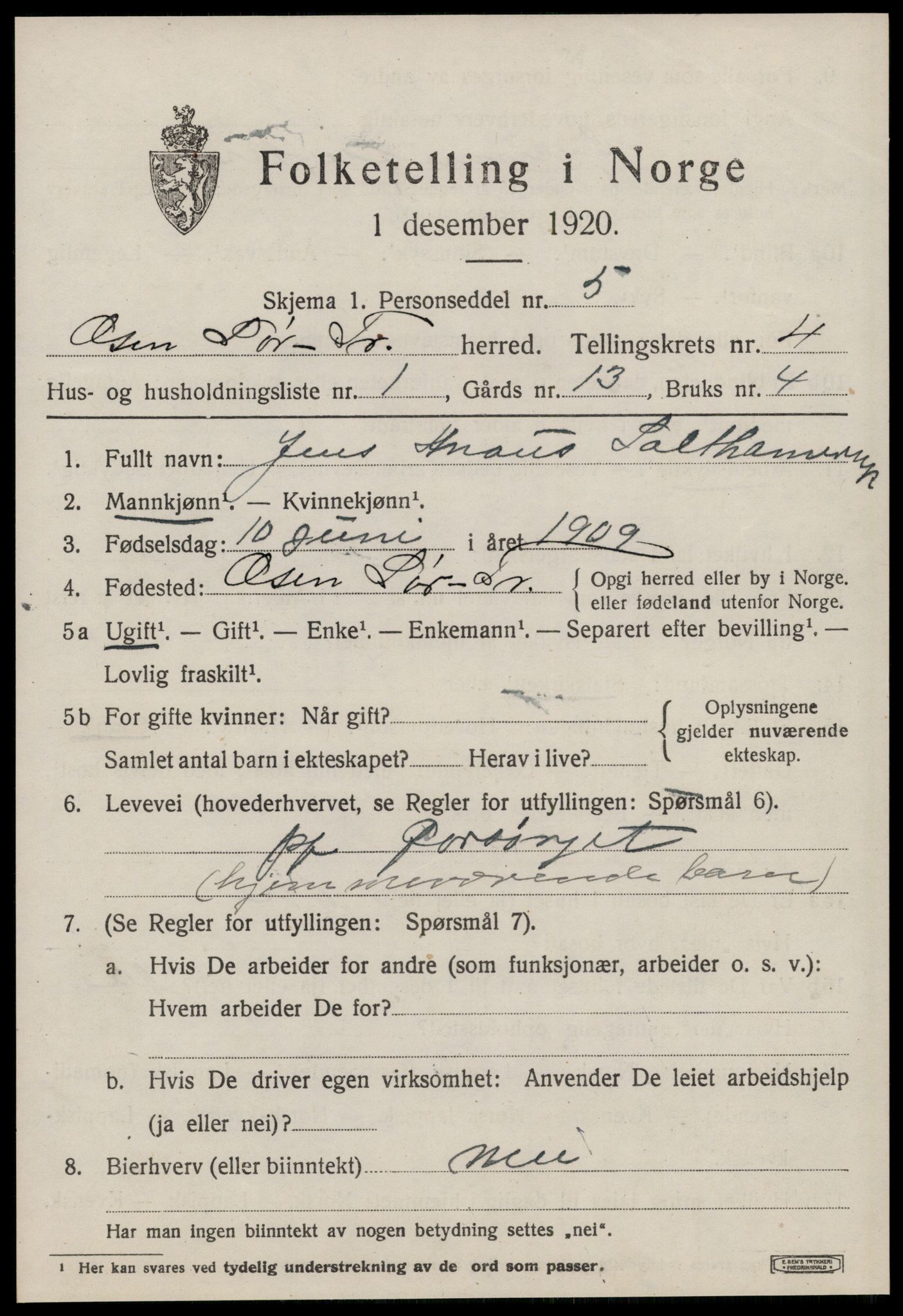 SAT, 1920 census for Osen, 1920, p. 1571