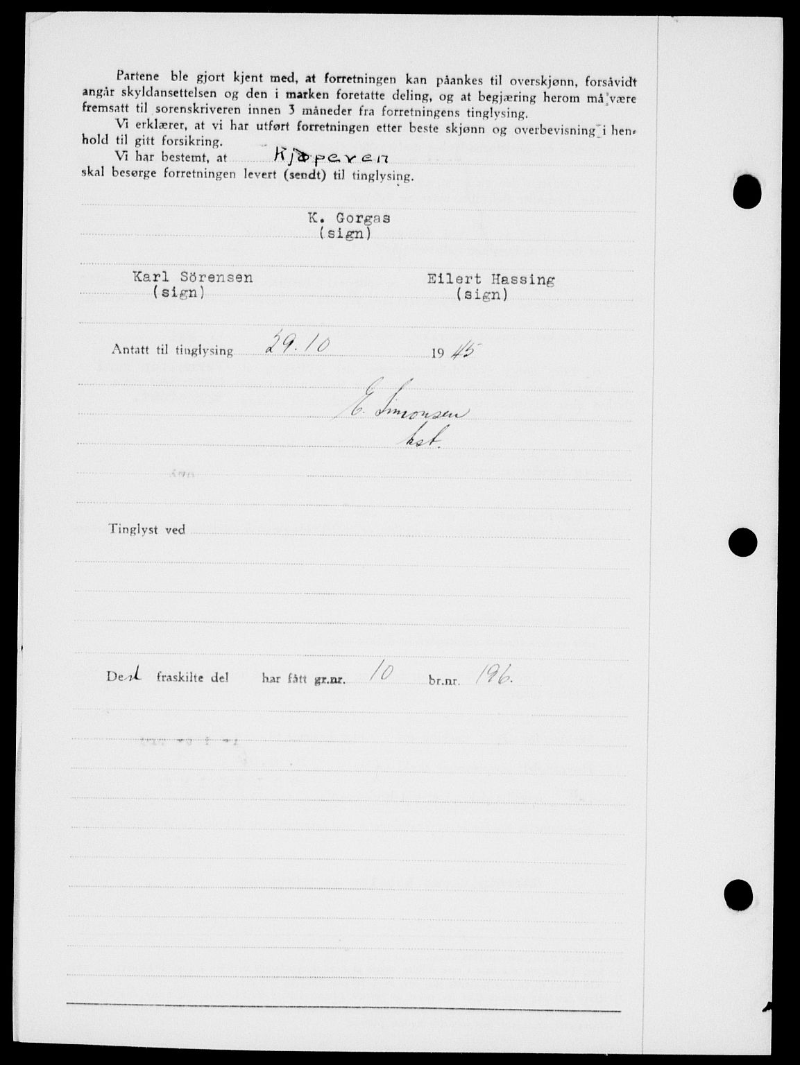 Onsøy sorenskriveri, SAO/A-10474/G/Ga/Gab/L0015: Mortgage book no. II A-15, 1945-1946, Diary no: : 1439/1945