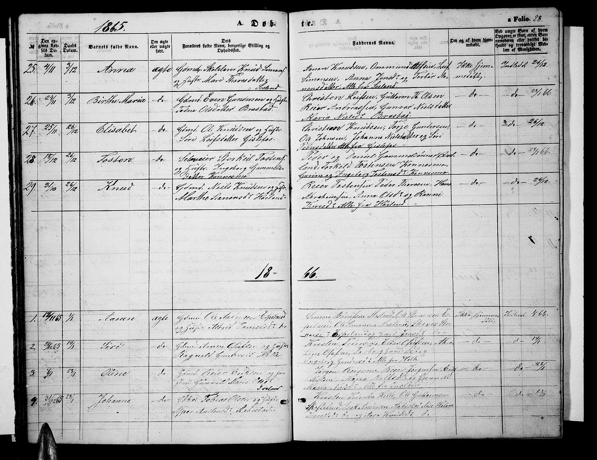 Nord-Audnedal sokneprestkontor, AV/SAK-1111-0032/F/Fb/Fba/L0002: Parish register (copy) no. B 2, 1856-1882, p. 28