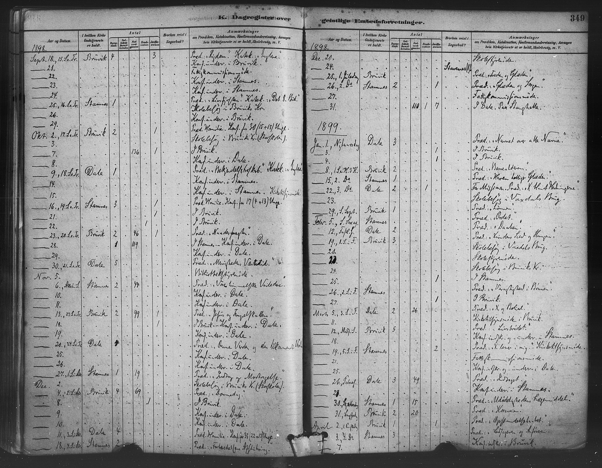 Bruvik Sokneprestembete, SAB/A-74701/H/Haa: Parish register (official) no. B 1, 1878-1904, p. 349