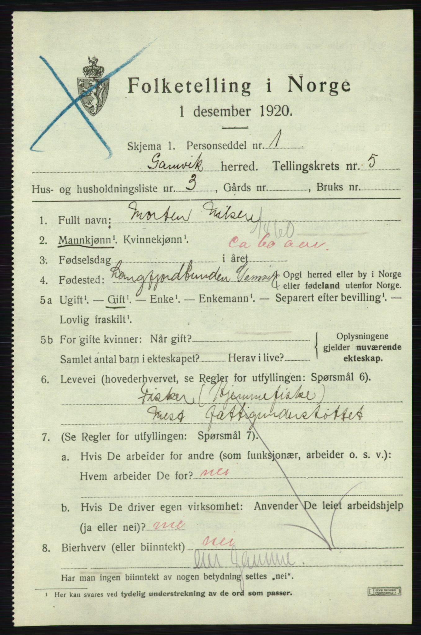 SATØ, 1920 census for Gamvik, 1920, p. 3568