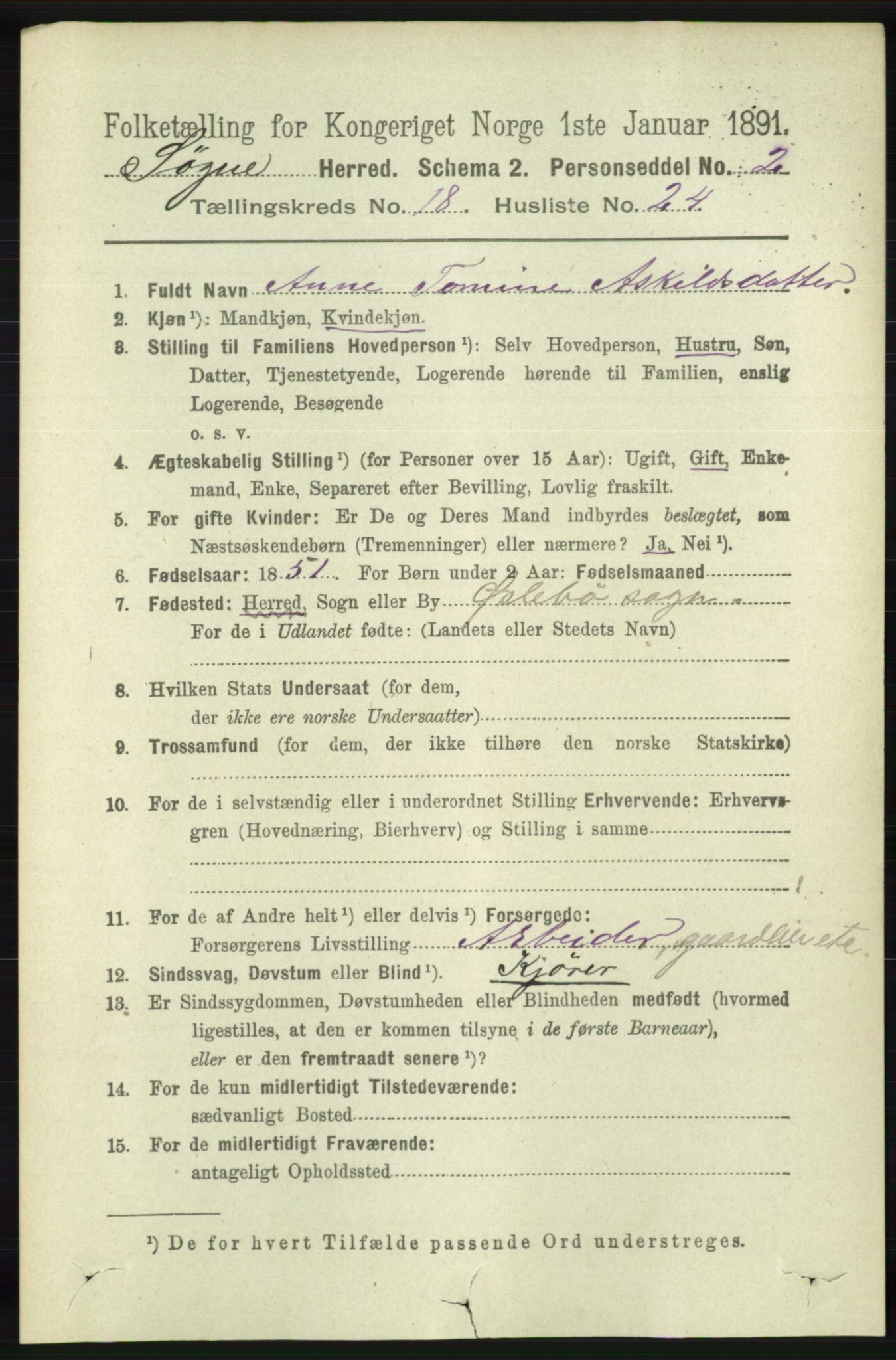 RA, 1891 census for 1018 Søgne, 1891, p. 4863