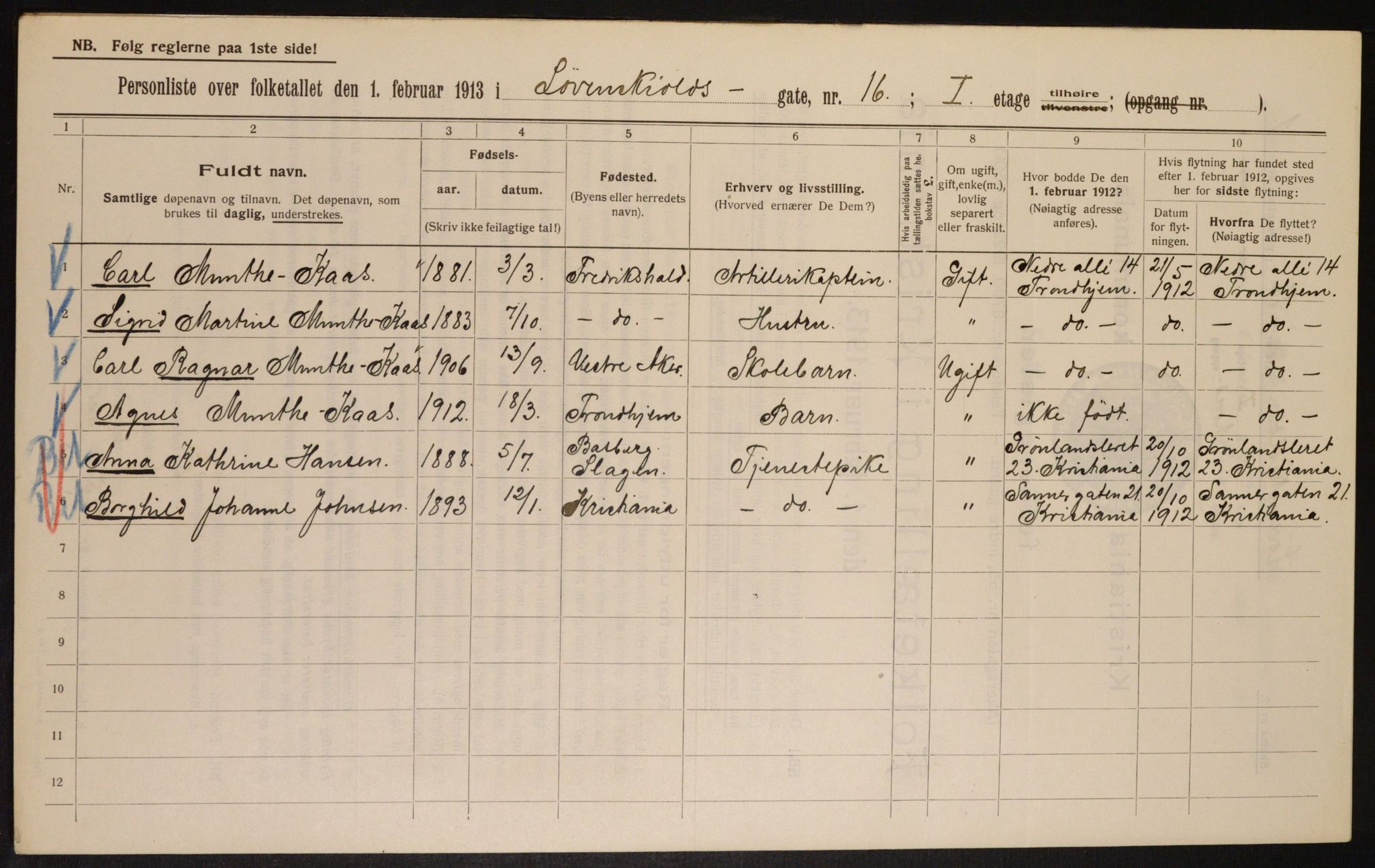 OBA, Municipal Census 1913 for Kristiania, 1913, p. 58857