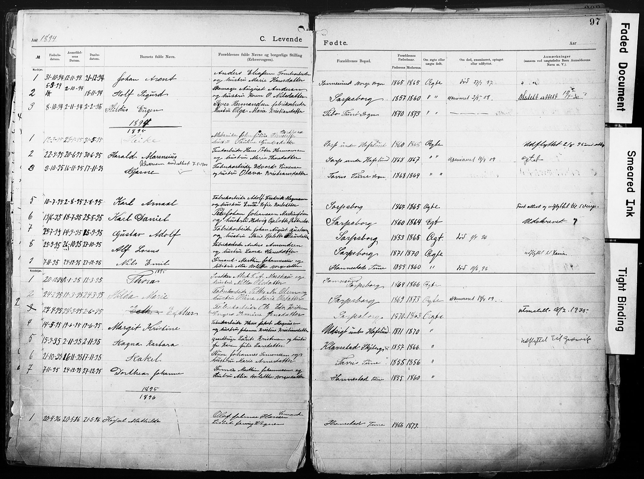 Sarpsborg metodistkirke, SAO/PAO-0233/A/L0004: Dissenter register no. 4, 1892-1923, p. 97