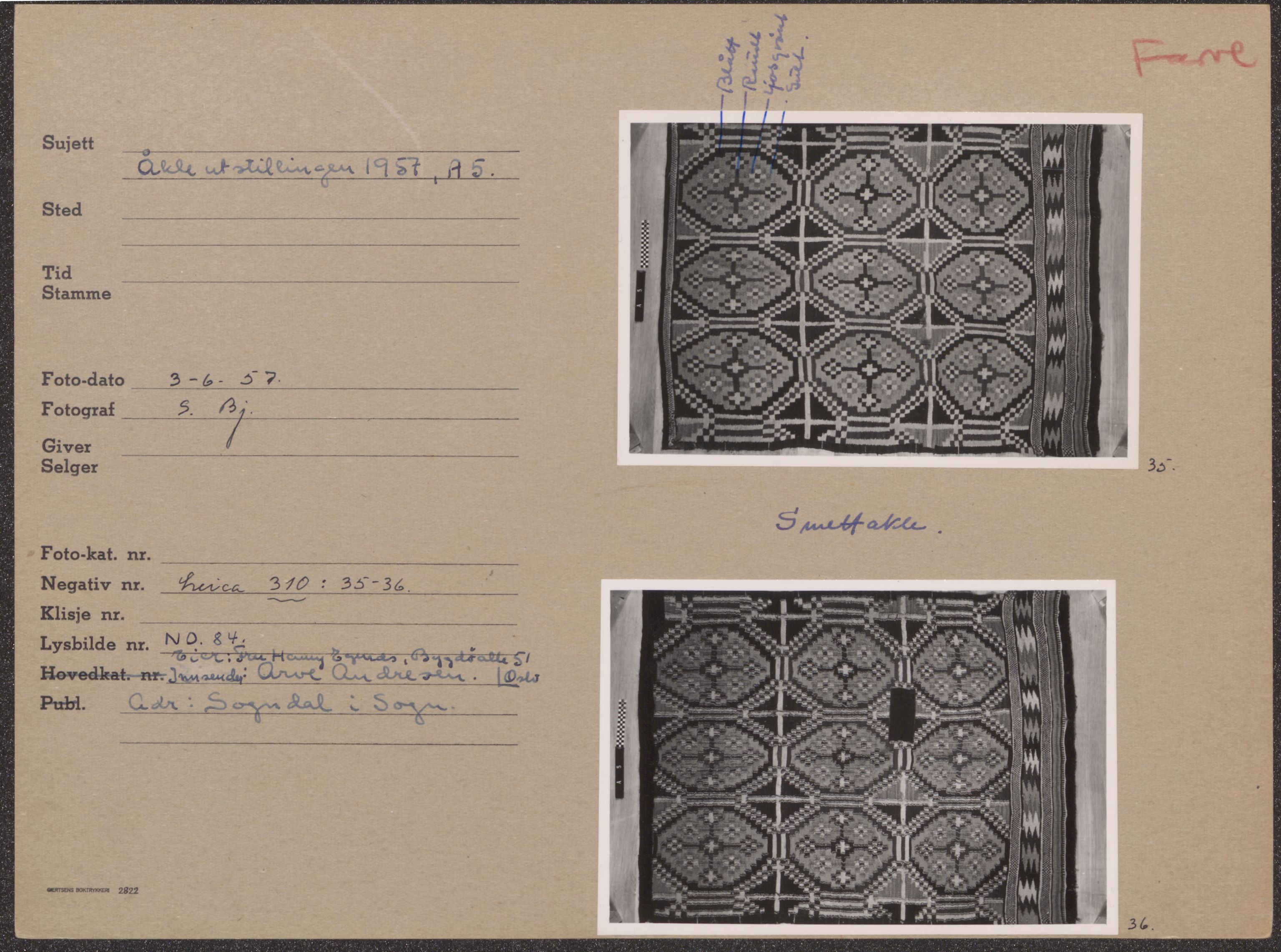 Åkleprosjektet 1957, UMB/A008/F/Fa/L0001/0001: Registreringskort Smettåkle A-H / Smettåkler A -E, 1957