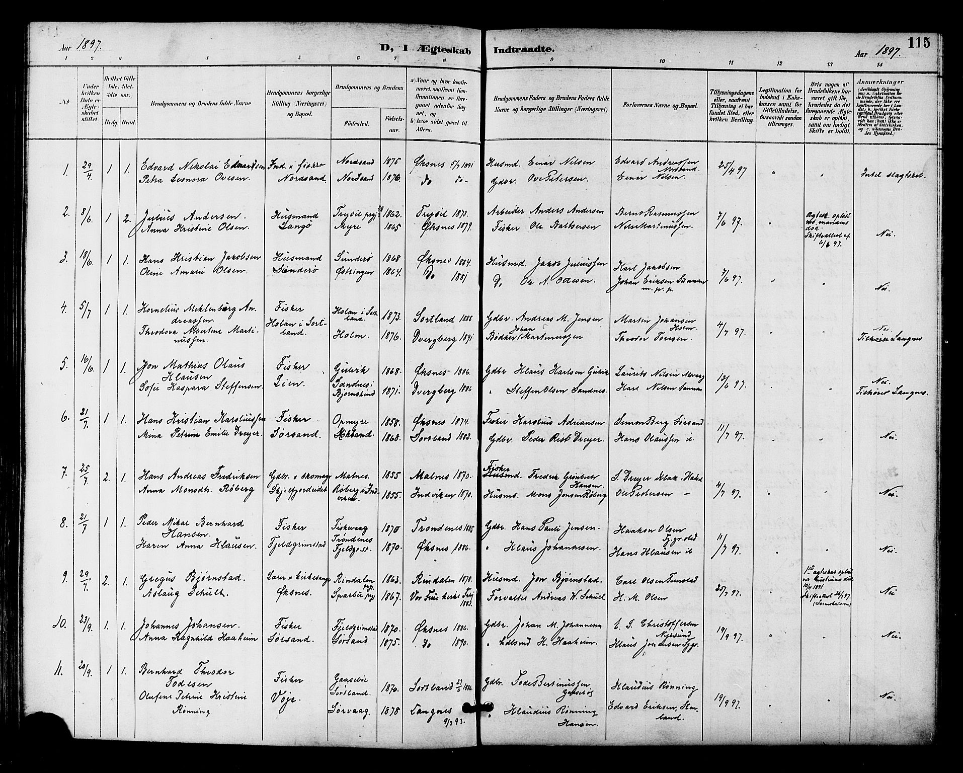 Ministerialprotokoller, klokkerbøker og fødselsregistre - Nordland, AV/SAT-A-1459/893/L1338: Parish register (official) no. 893A10, 1894-1903, p. 115