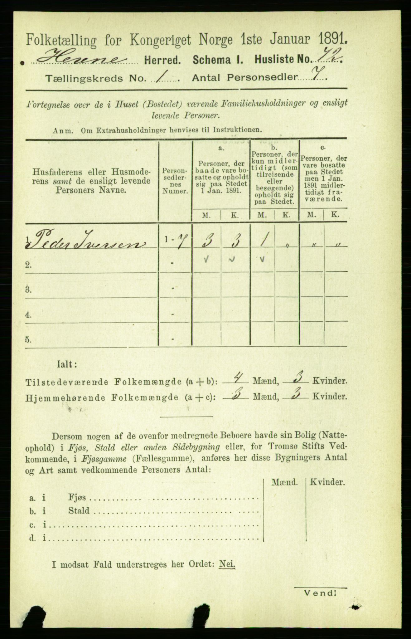 RA, 1891 census for 1612 Hemne, 1891, p. 108