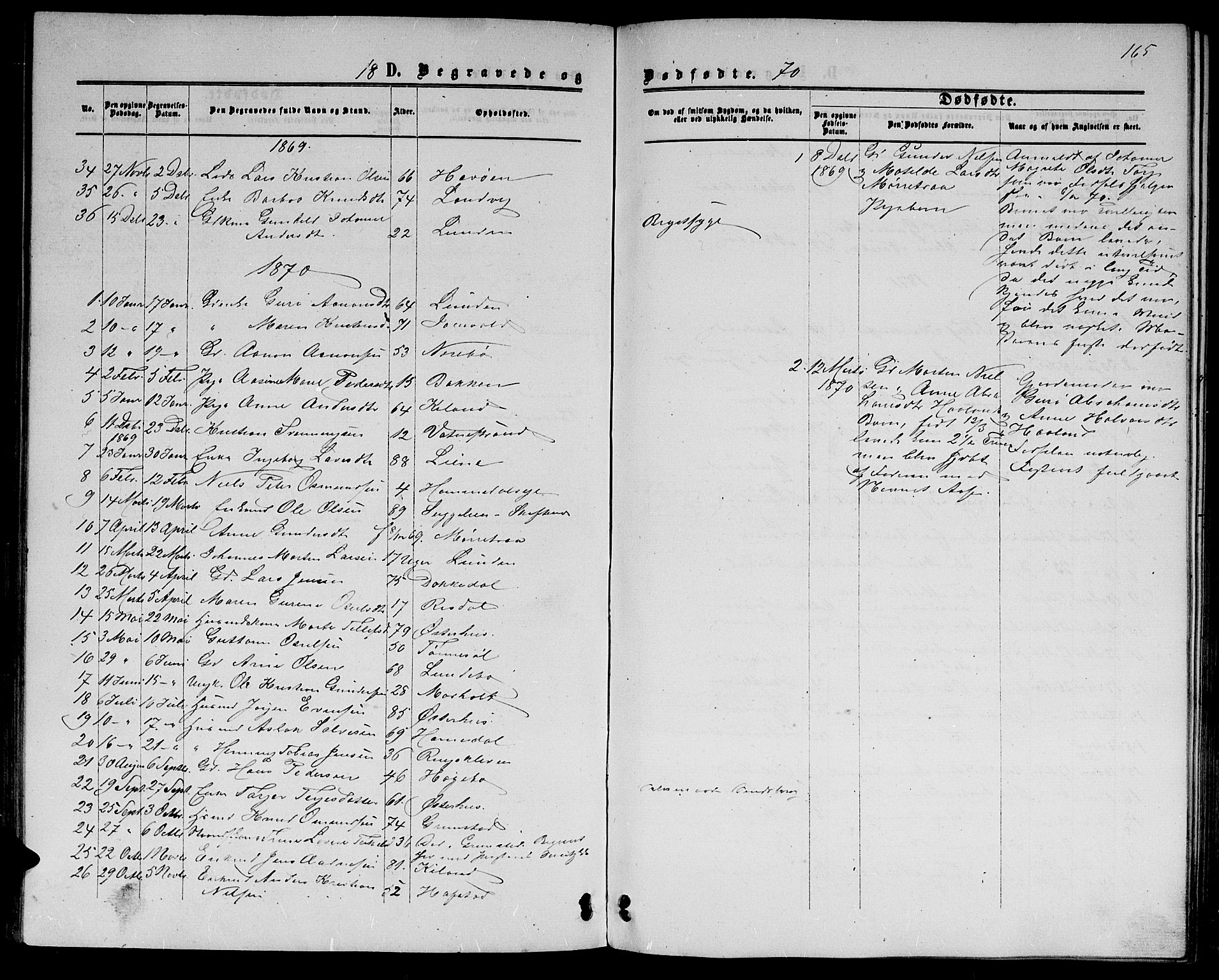 Hommedal sokneprestkontor, SAK/1111-0023/F/Fb/Fbb/L0006: Parish register (copy) no. B 6, 1869-1884, p. 165