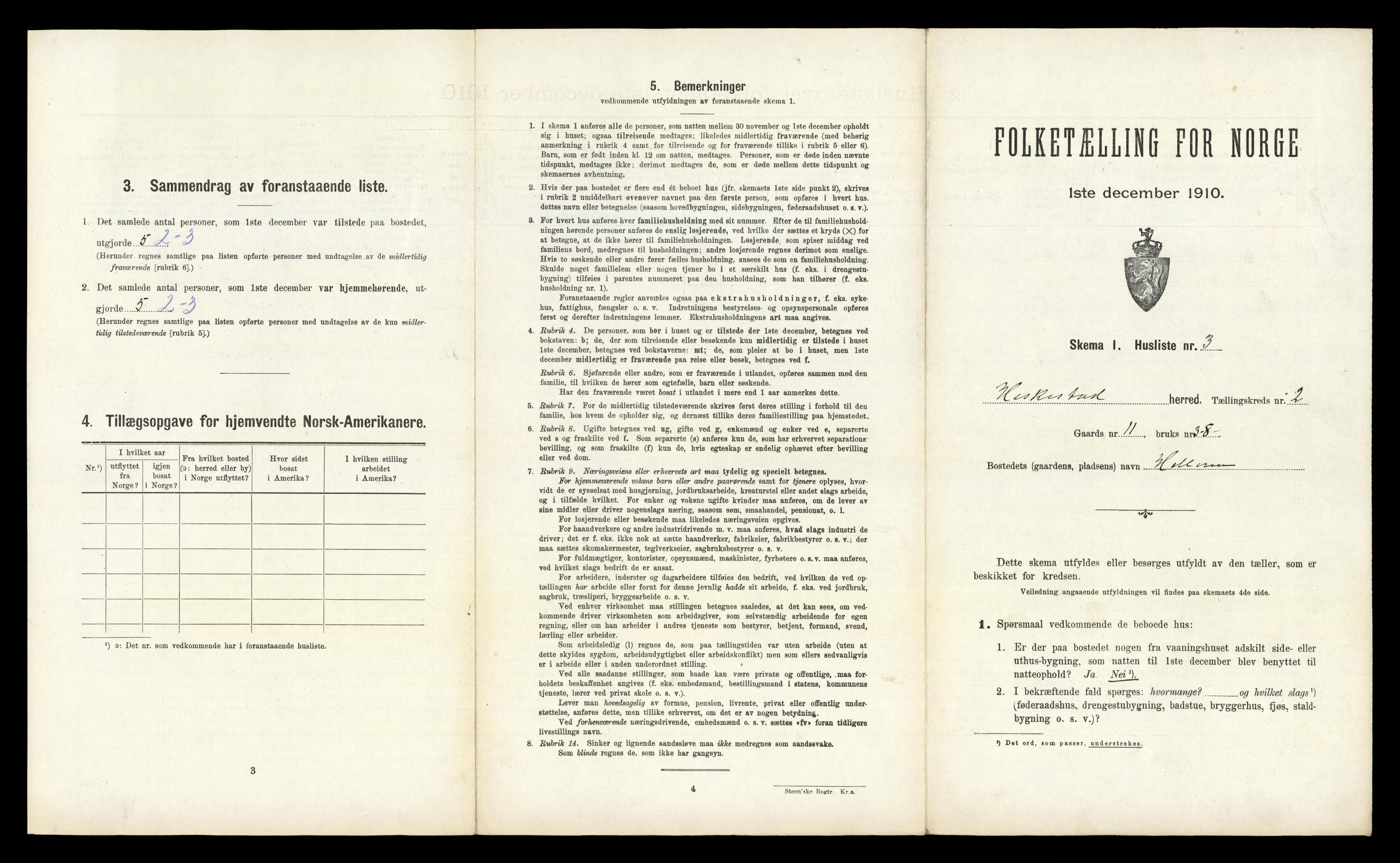 RA, 1910 census for Heskestad, 1910, p. 96