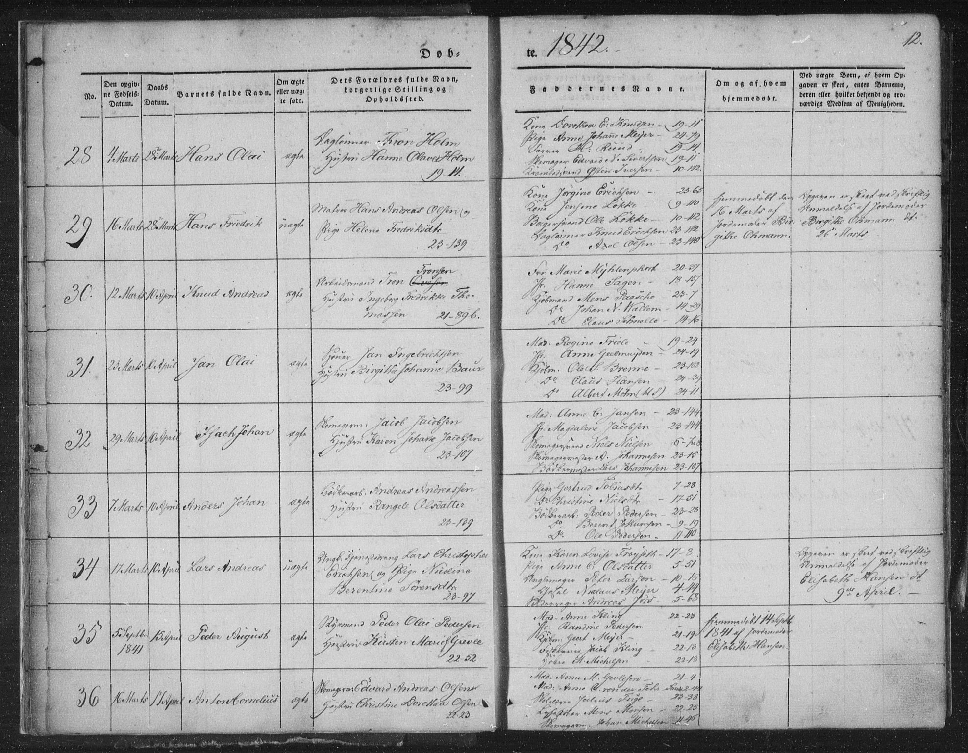 Korskirken sokneprestembete, AV/SAB-A-76101/H/Haa/L0016: Parish register (official) no. B 2, 1841-1851, p. 12