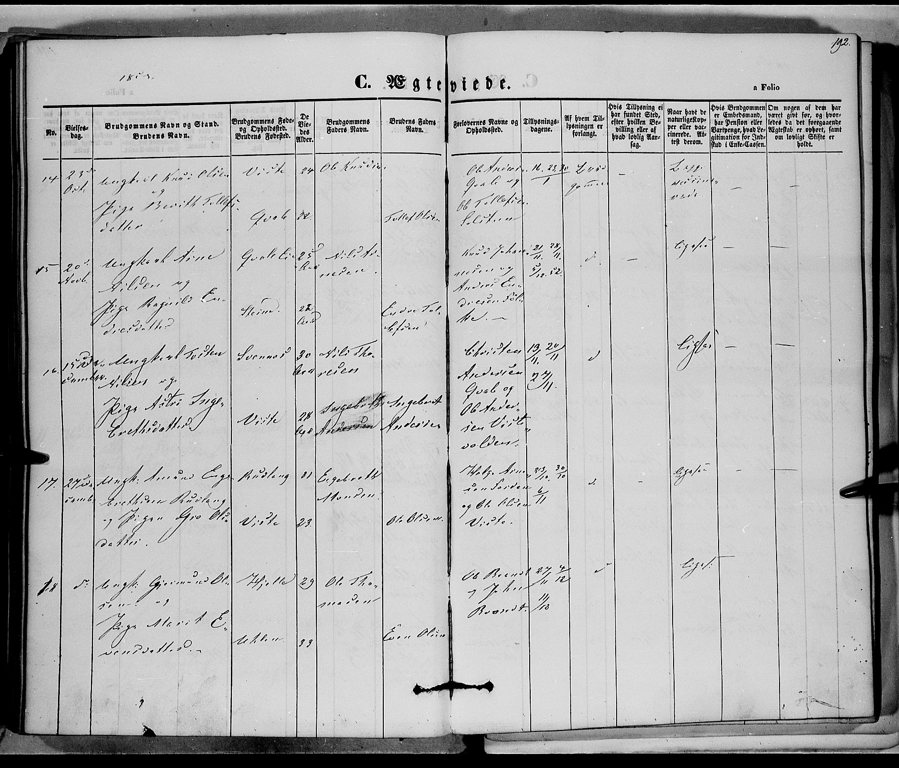 Vestre Slidre prestekontor, SAH/PREST-136/H/Ha/Haa/L0001: Parish register (official) no. 1, 1844-1855, p. 192