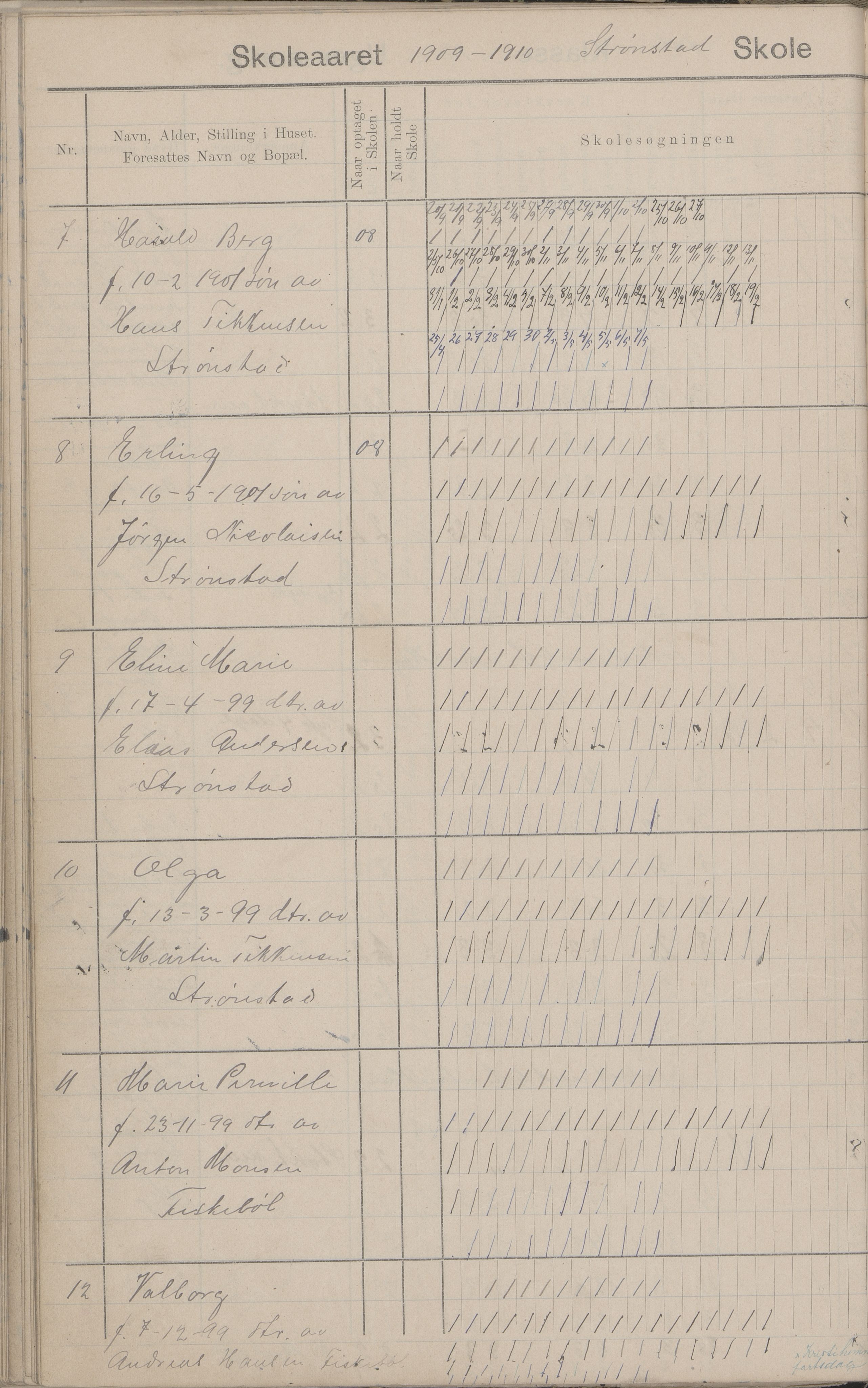 Hadsel kommune. Strønstad skolekrets, AIN/K-18660.510.13/G/L0001: Skoleprotokoll for Strønstad skole - Seloter, 1905-1914