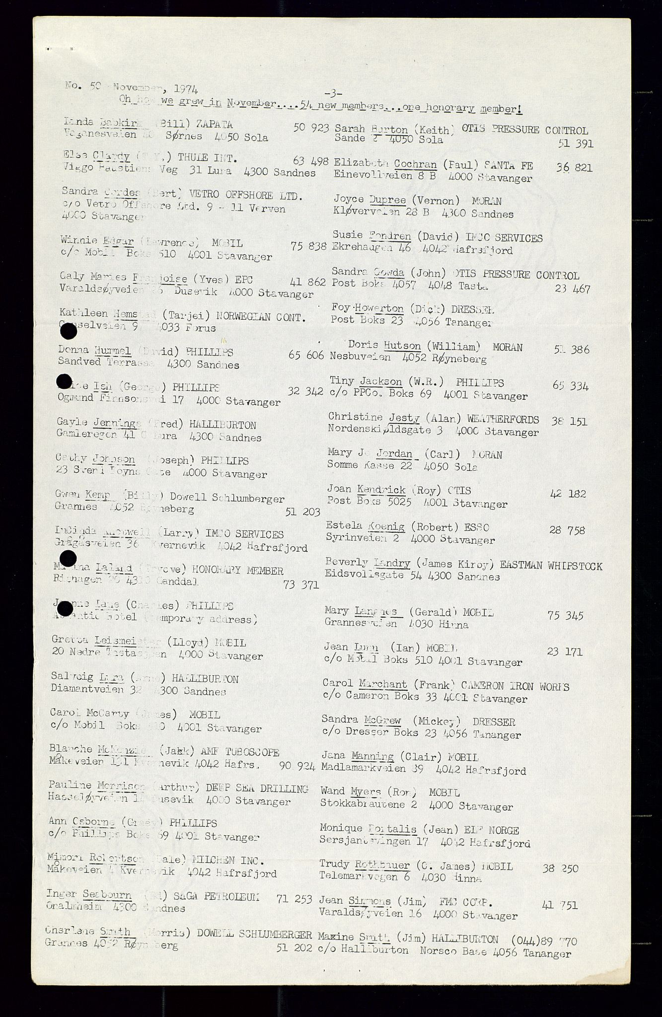 PA 1547 - Petroleum Wives Club, AV/SAST-A-101974/X/Xa/L0001: Newsletters (1971-1978)/radiointervjuer på kasett (1989-1992), 1970-1978