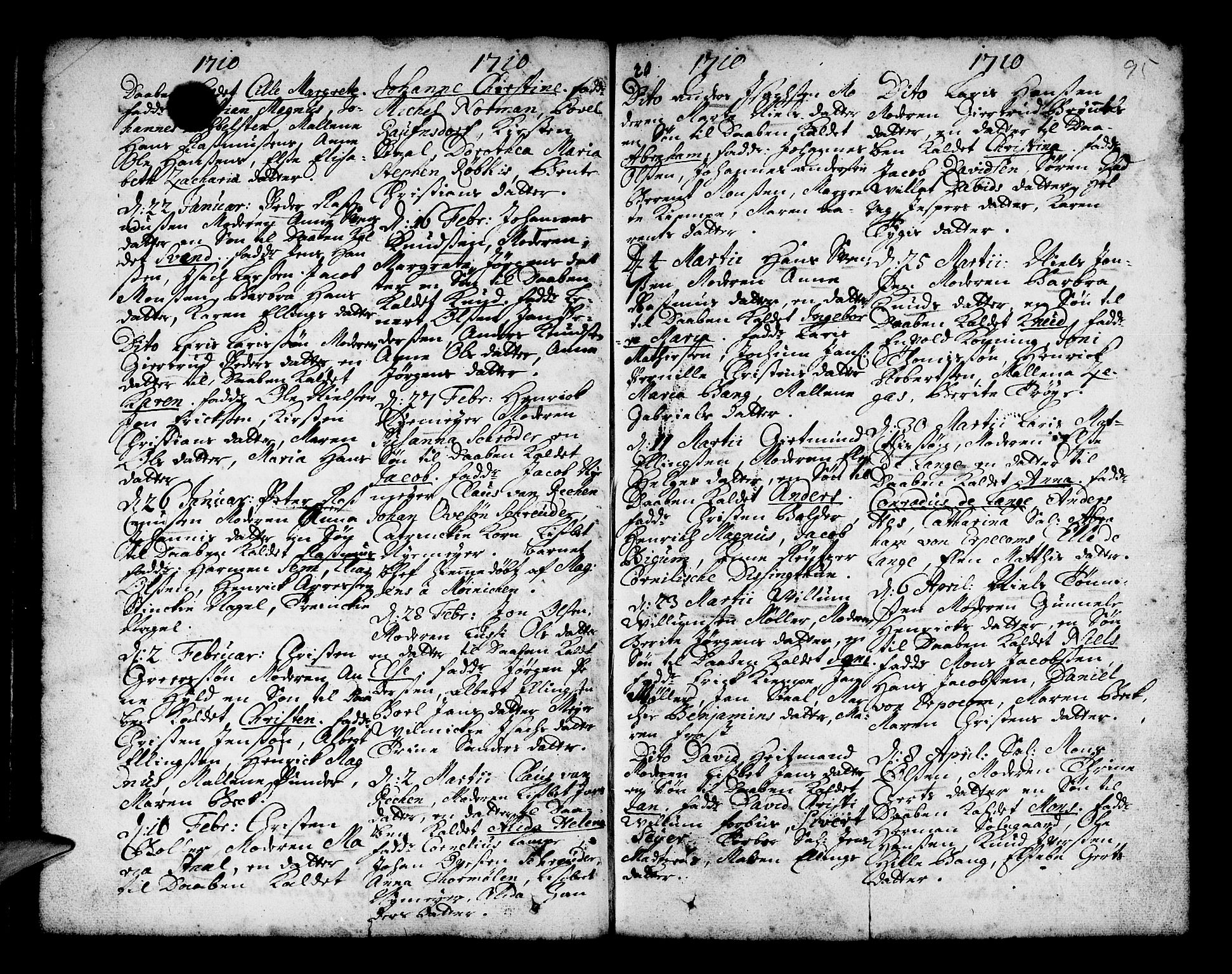 Nykirken Sokneprestembete, AV/SAB-A-77101/H/Haa/L0002: Parish register (official) no. A 2, 1700-1723, p. 95