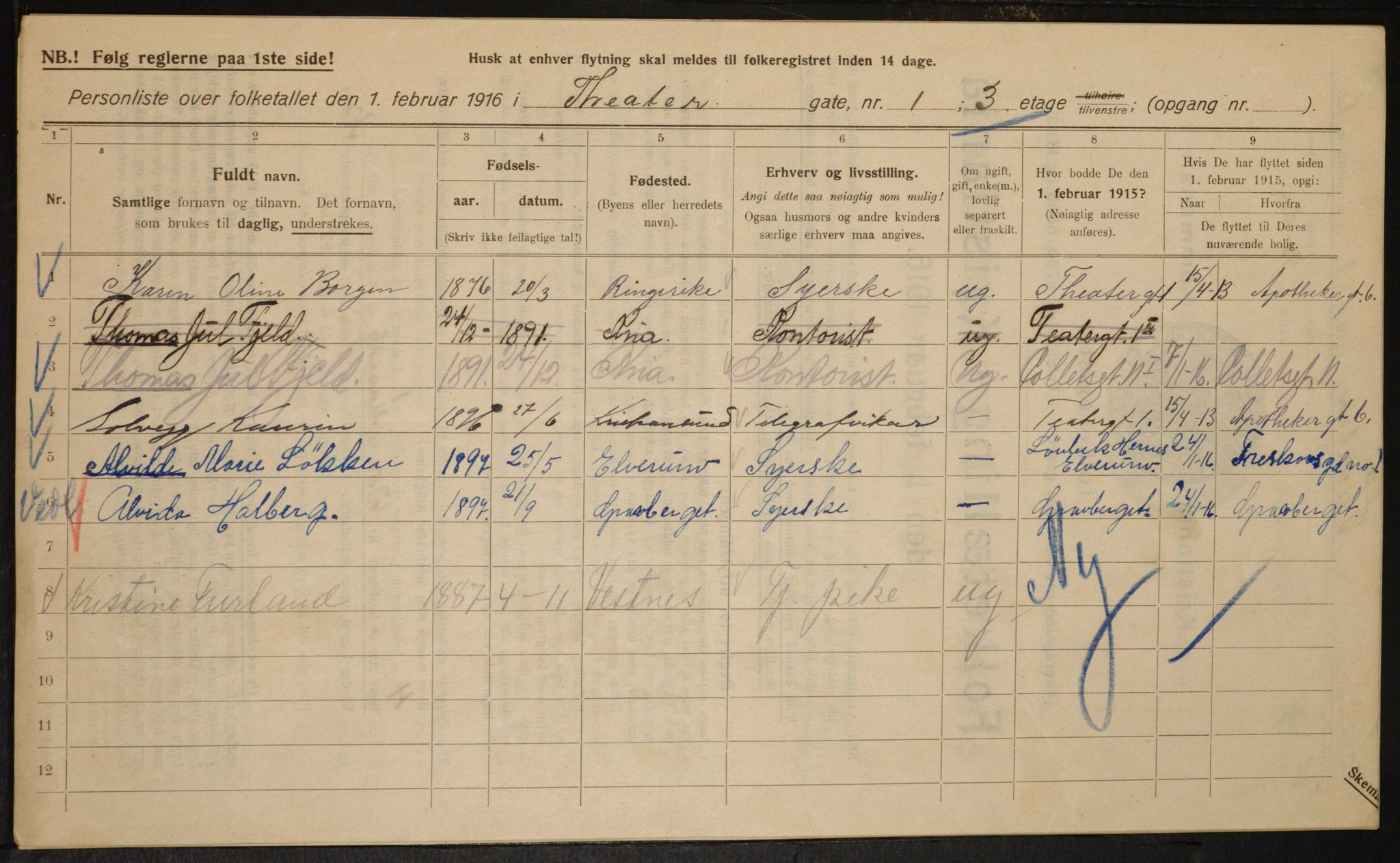 OBA, Municipal Census 1916 for Kristiania, 1916, p. 110027