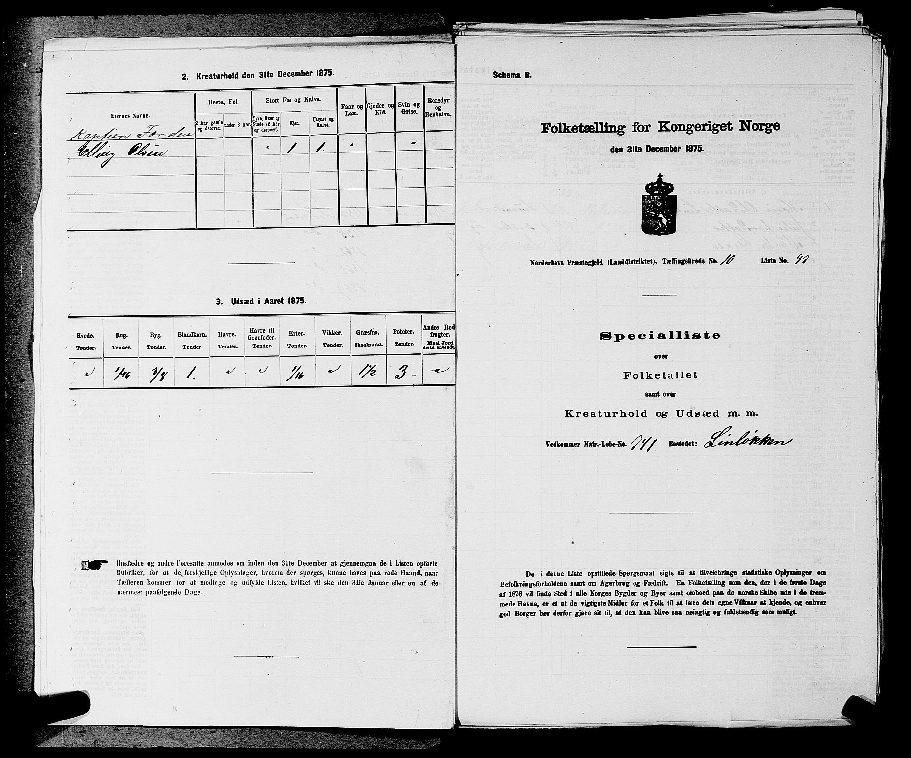 SAKO, 1875 census for 0613L Norderhov/Norderhov, Haug og Lunder, 1875, p. 1867