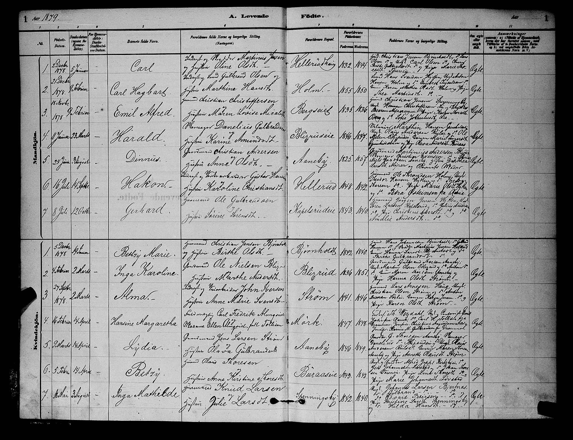 Nittedal prestekontor Kirkebøker, SAO/A-10365a/G/Gb/L0002: Parish register (copy) no. II 2, 1879-1901, p. 1