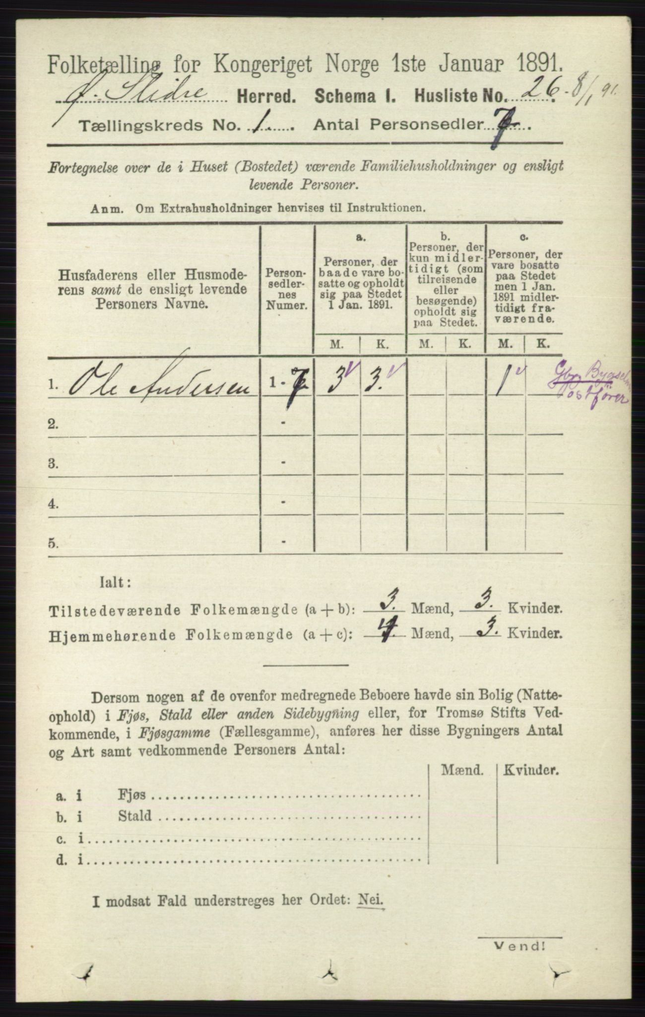 RA, 1891 census for 0544 Øystre Slidre, 1891, p. 52