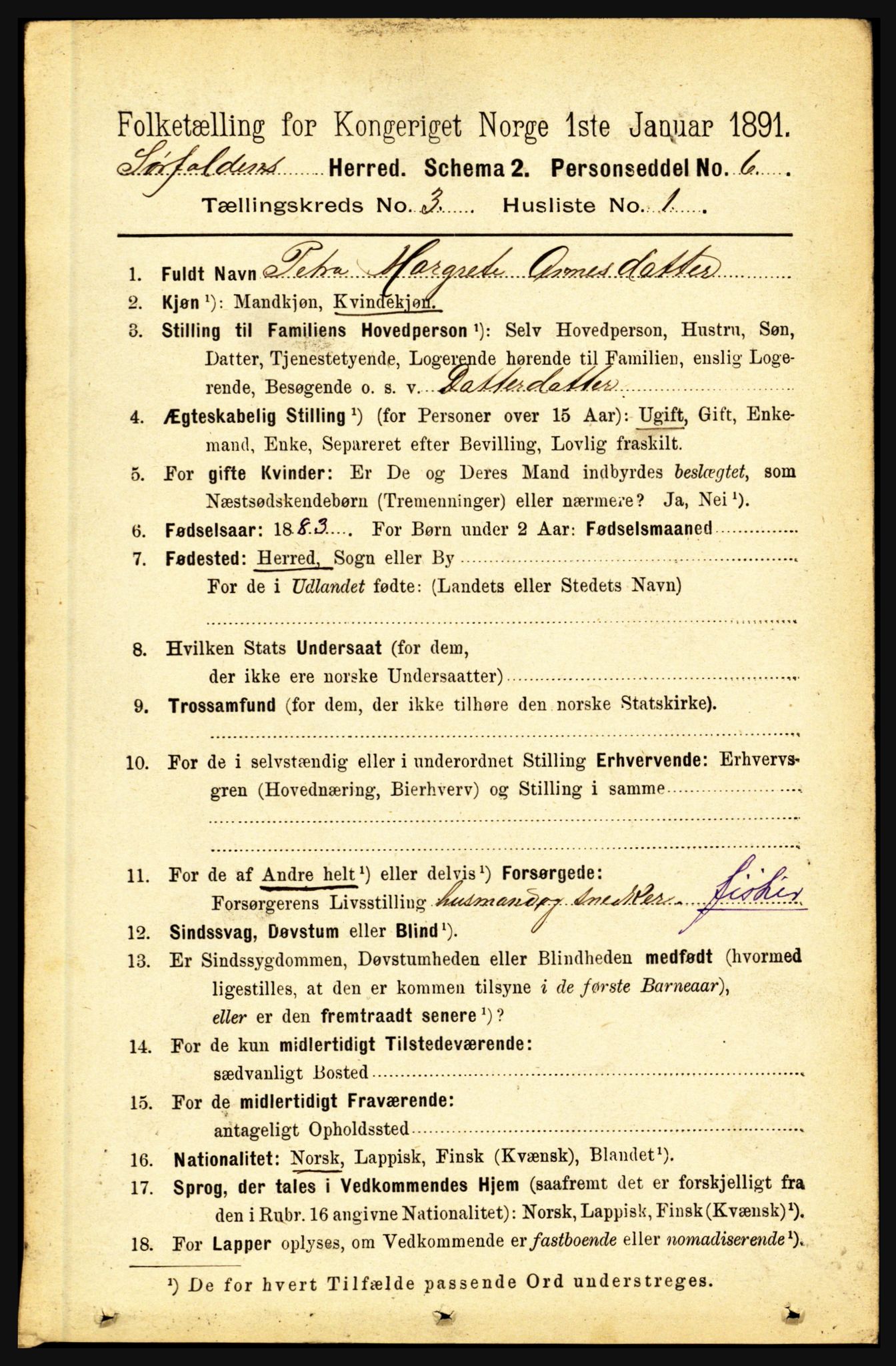 RA, 1891 census for 1845 Sørfold, 1891, p. 460