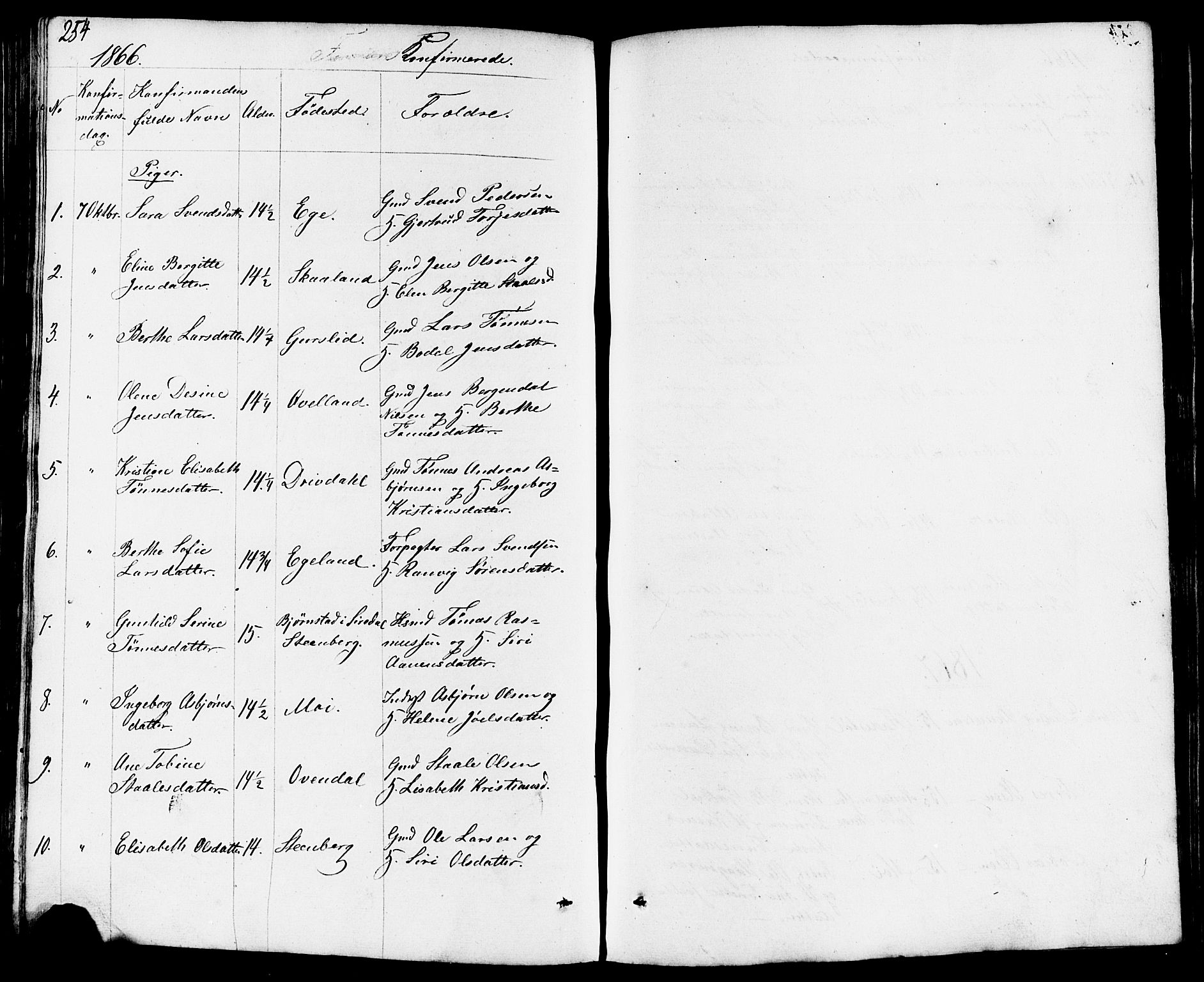 Lund sokneprestkontor, AV/SAST-A-101809/S07/L0003: Parish register (copy) no. B 3, 1848-1885, p. 254