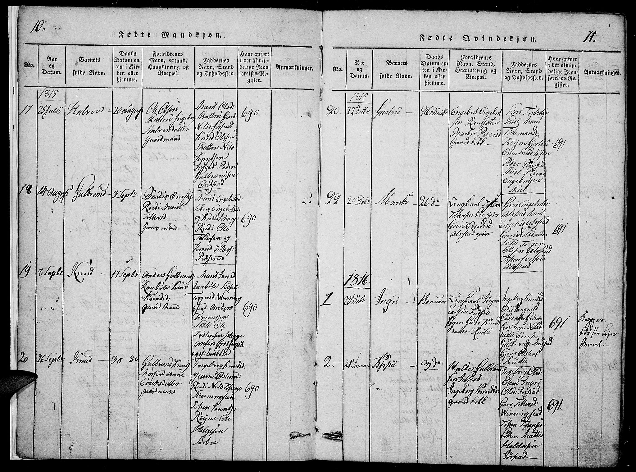 Slidre prestekontor, SAH/PREST-134/H/Ha/Hab/L0002: Parish register (copy) no. 2, 1814-1839, p. 10-11