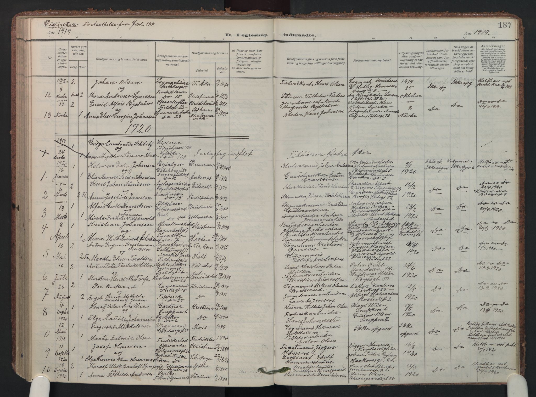 Petrus prestekontor Kirkebøker, AV/SAO-A-10872/F/Fa/L0013: Parish register (official) no. I 13, 1911-1925, p. 187